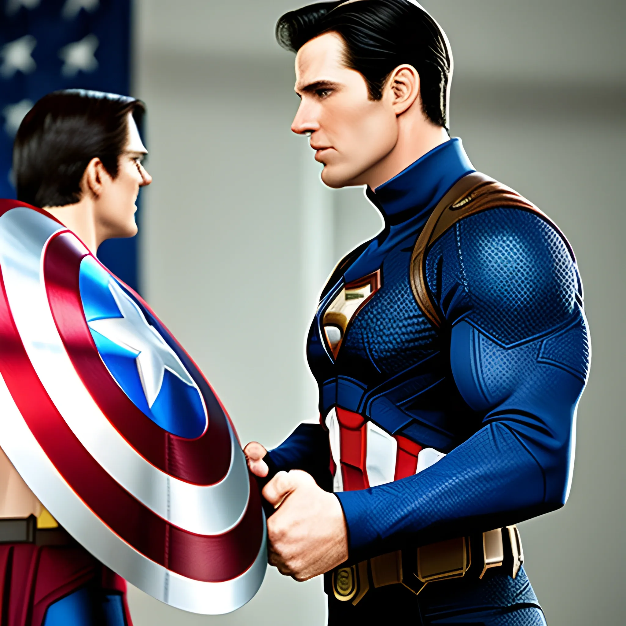 Captain America shaking hands with Superman