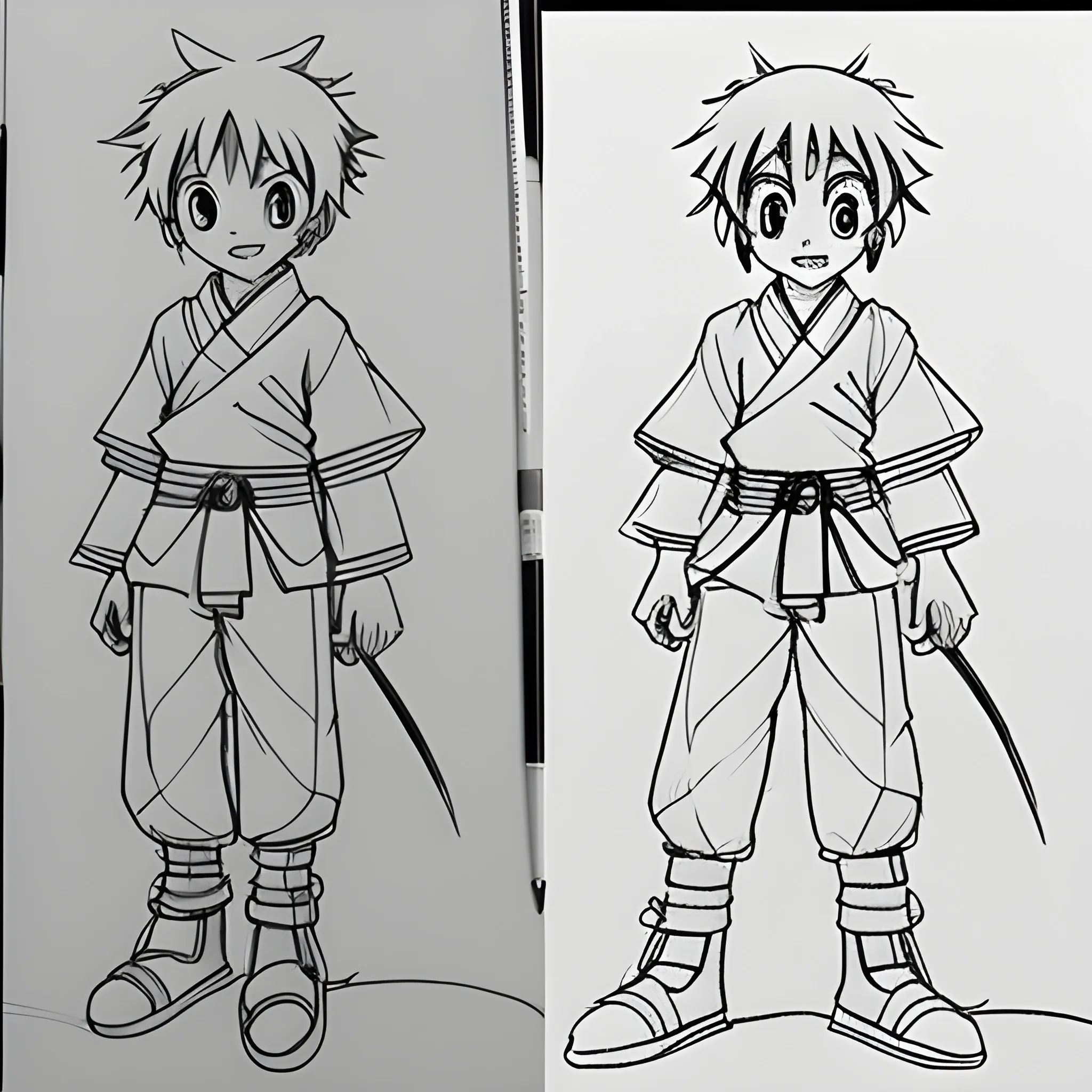 Two drawings, Japanese animation style, drawing process, left: unfinished drawing, right: drawing drawn from the left.