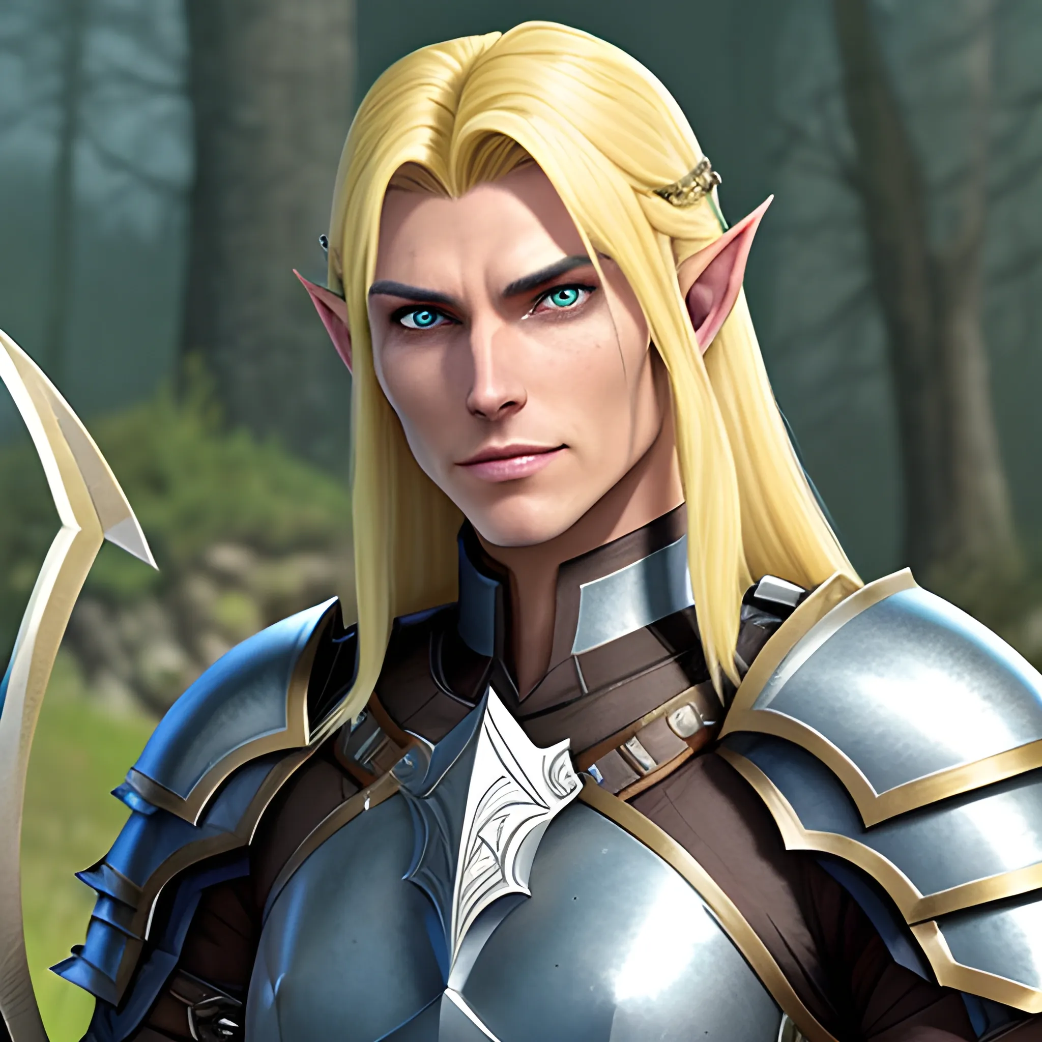 A male young half-elf paladin who has a blend of human and elven ...