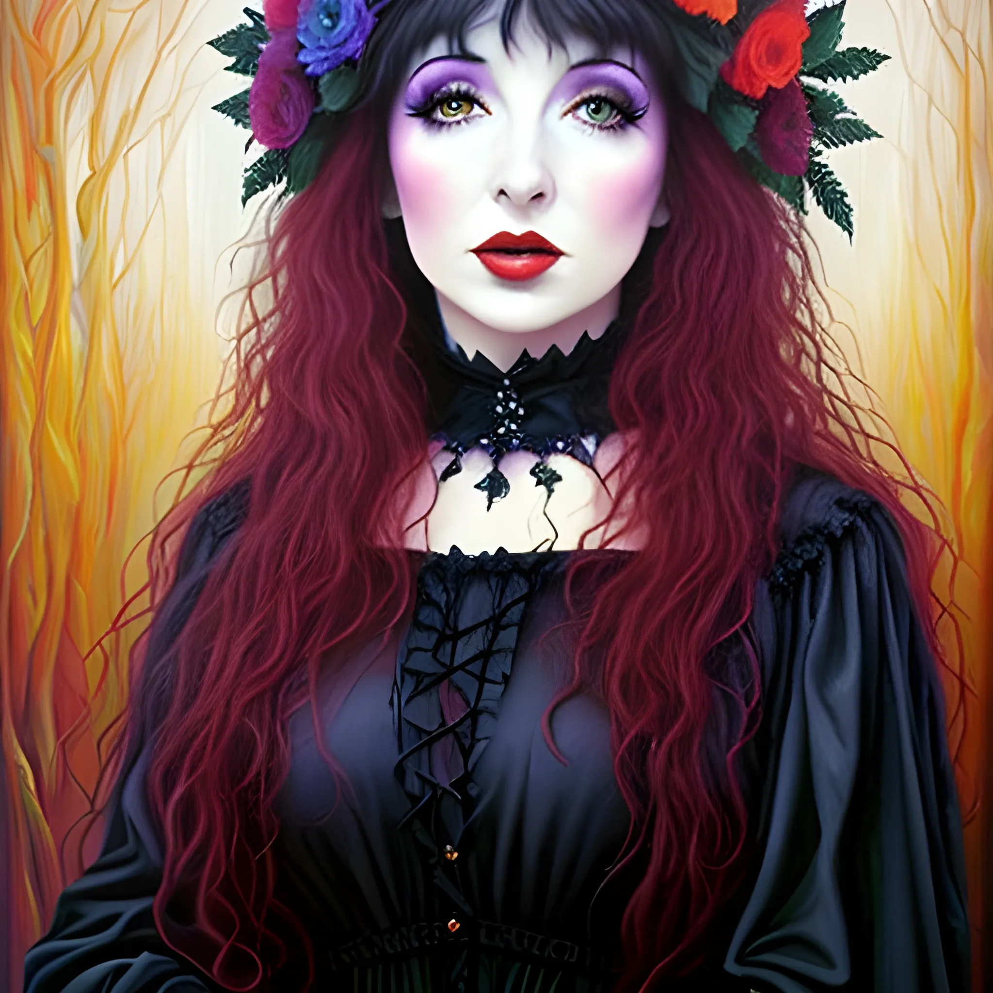 Oil painting of Kate Bush, Gothic beauty, colorful, realistic, high quality