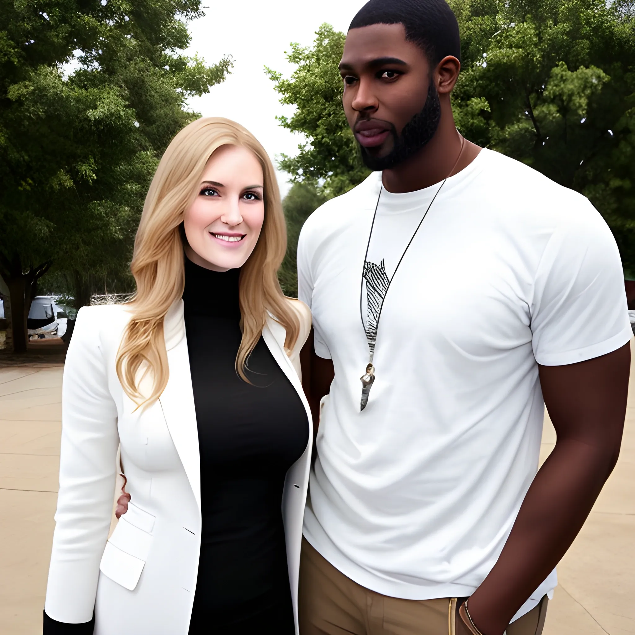 Tall gorgeous white woman standing next to black man
