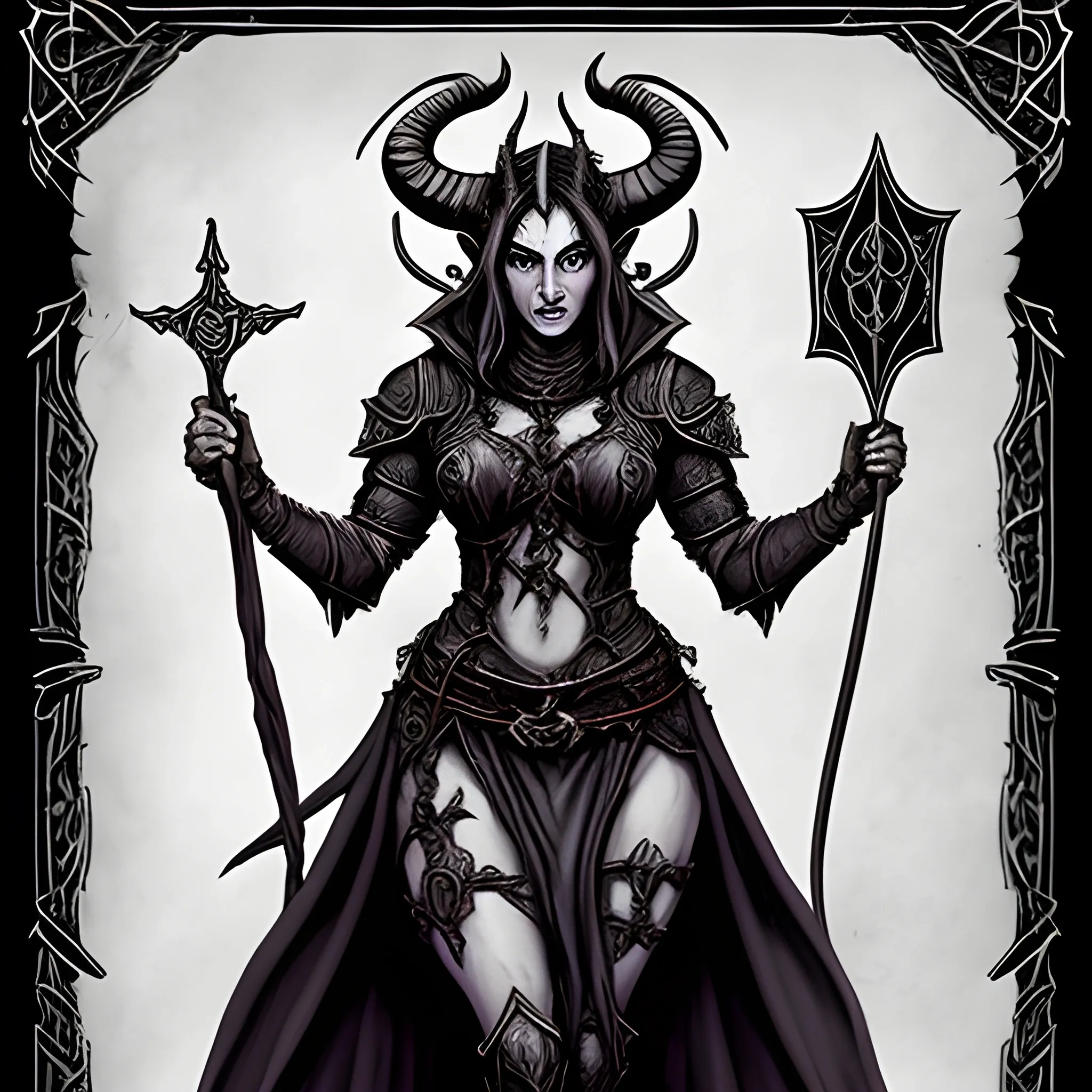 draw the priestess tarot card, tiefling demonic, demoness, Rpg Concept Art, Baldur's Gate 3, fantasy, dark fantasy character, Pathfinder, dnd character design, DnD characters, DnD