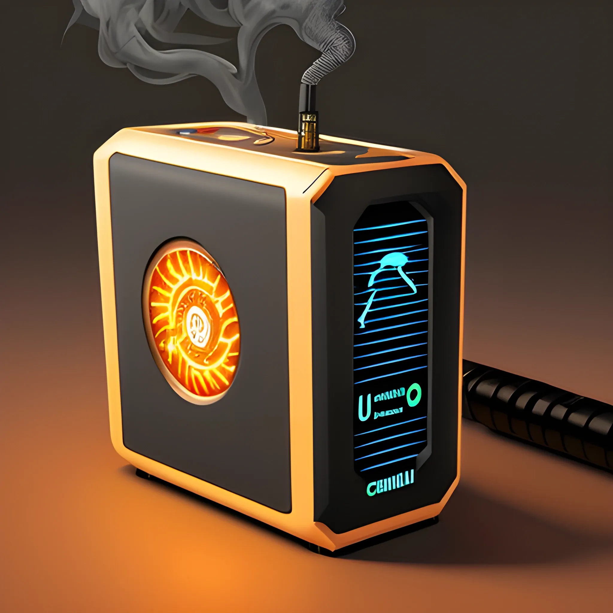 Un cigarrillo electrónico al cual le sale humo y este humo tiene forma de fénix 