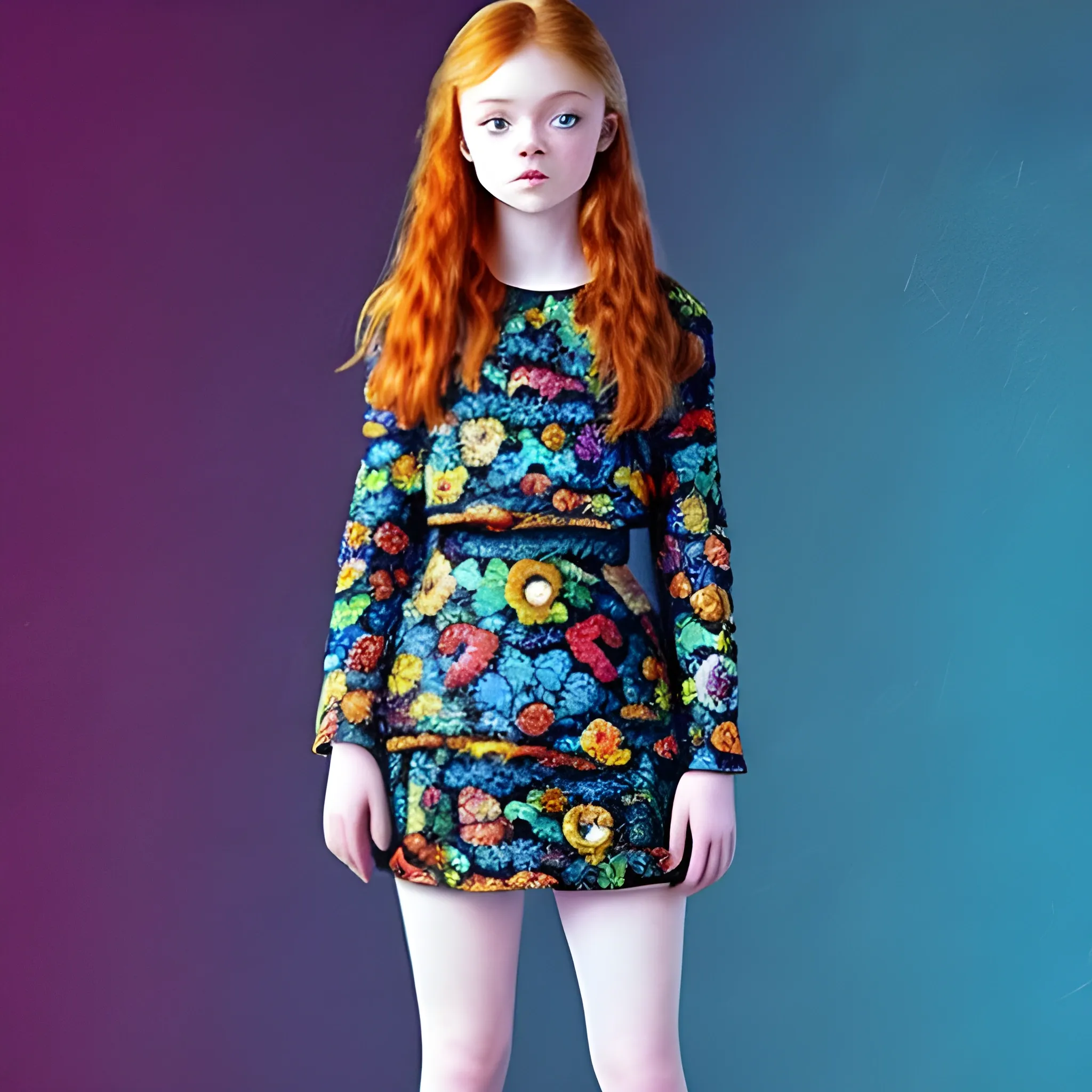 Sadie Sink. Full body image of a beautiful. , Trippy