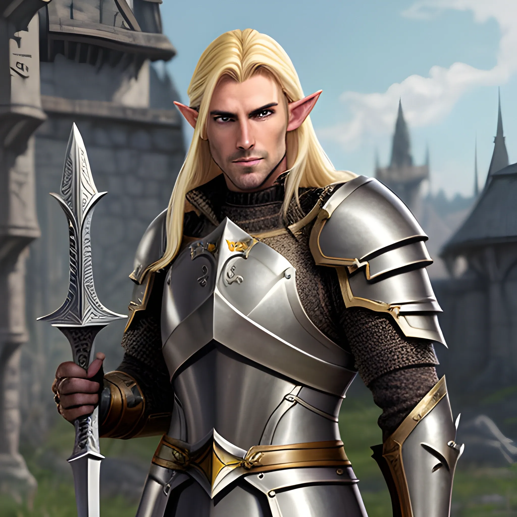 A male young half-elf paladin who has a blend of human and elven ...