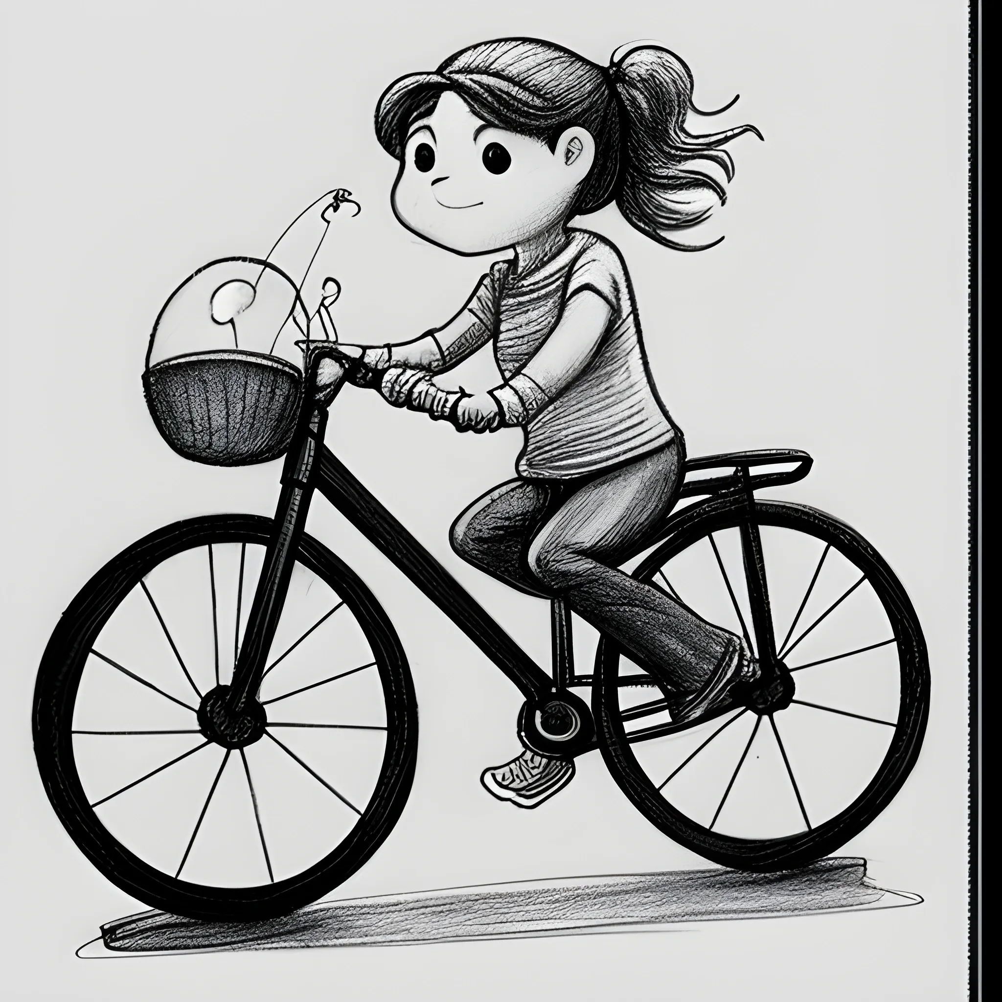 UN MONO EN UNA BICICLETA, HACIENDO MALABARES CON PELOTAS DE FUEGO, Cartoon, Pencil Sketch