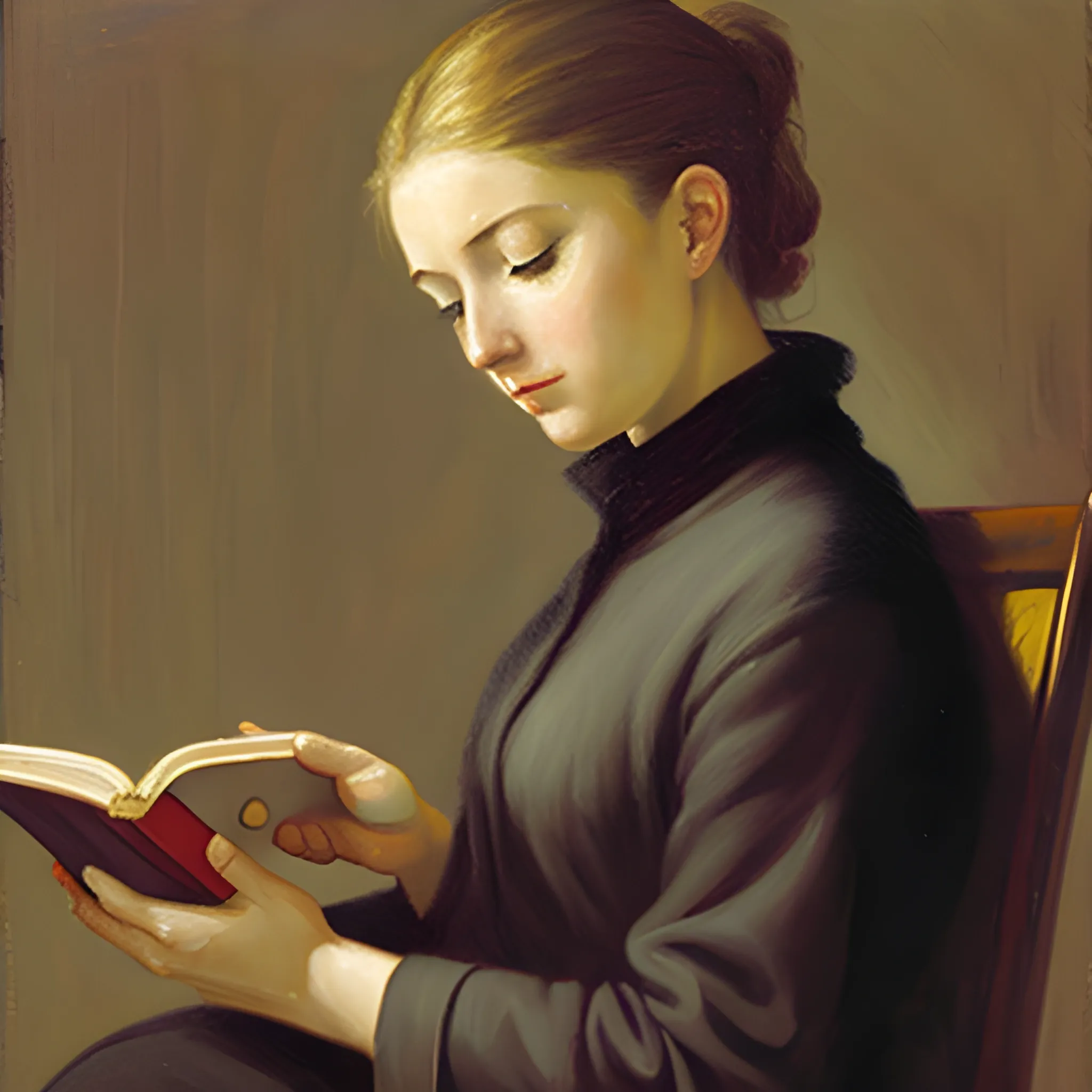 , Oil Painting woman reading a book 
