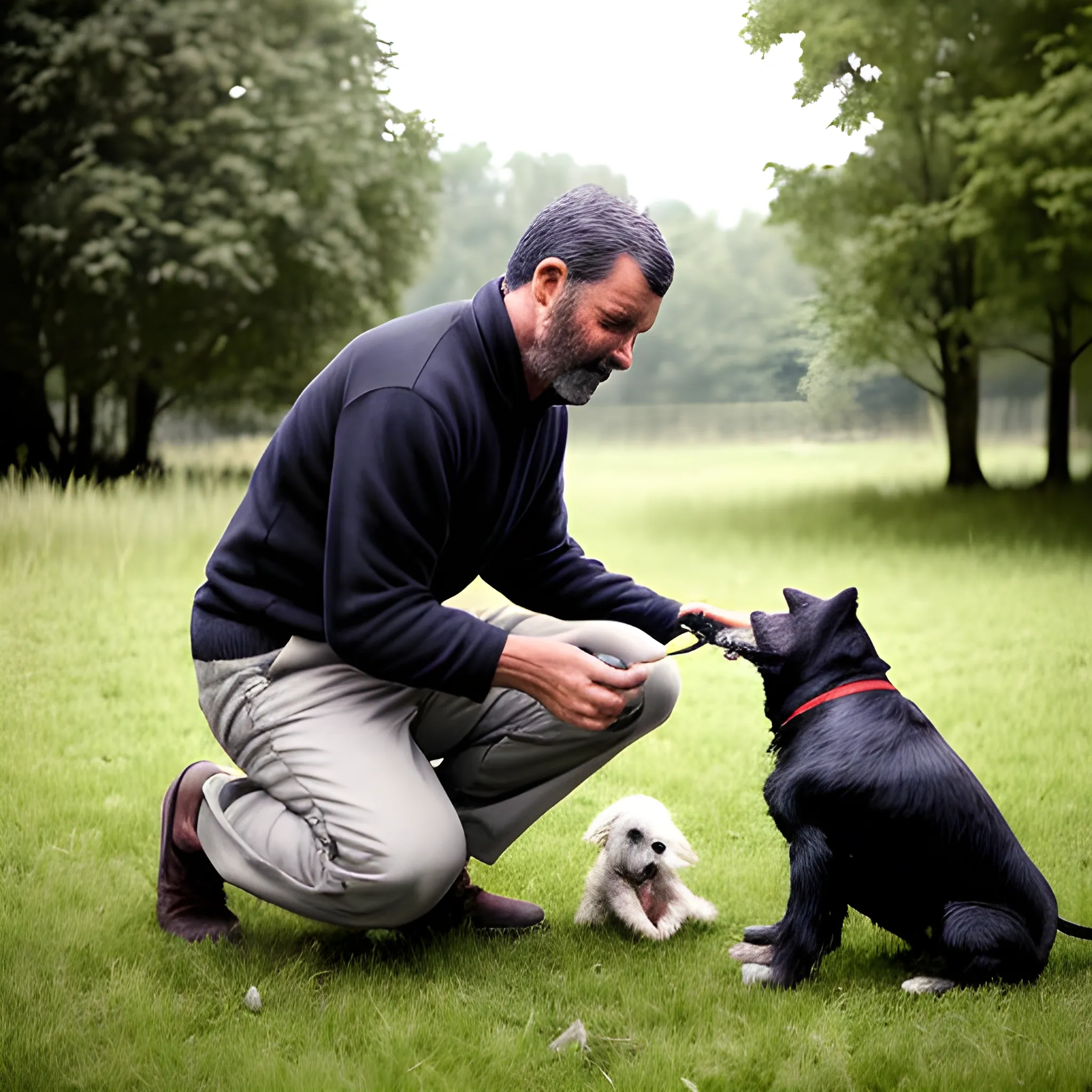 man raising a dog