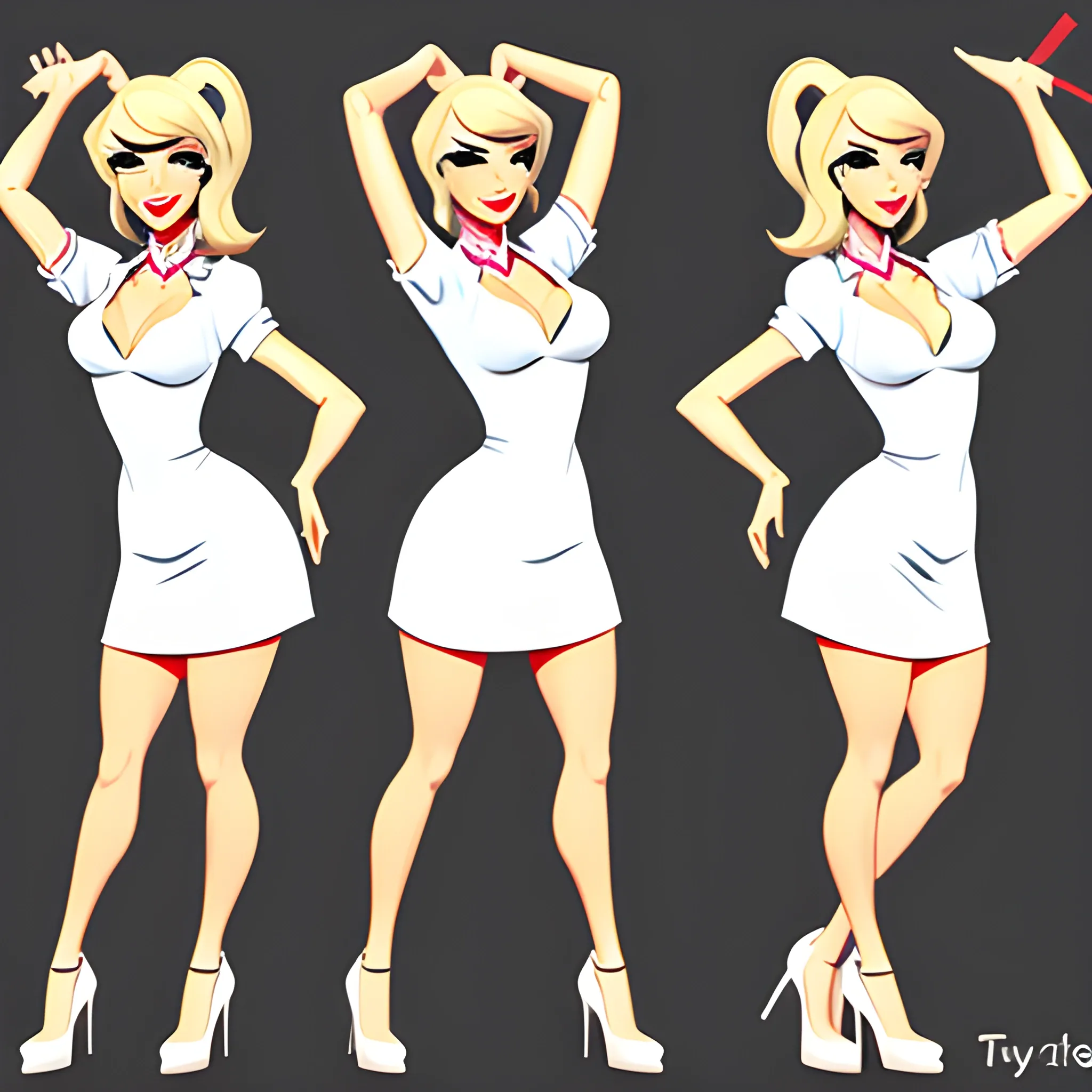 character sheet of taylor swift as a happy cute toddler girl,  cartoon style, full body, different poses, movements and  angles. 