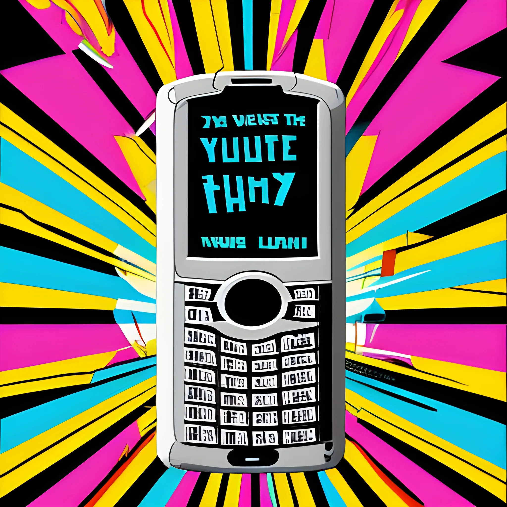 Cartoon, y2k music themed poster, showing highly detailednokia flip phone , title Four-G, graffiti back ground