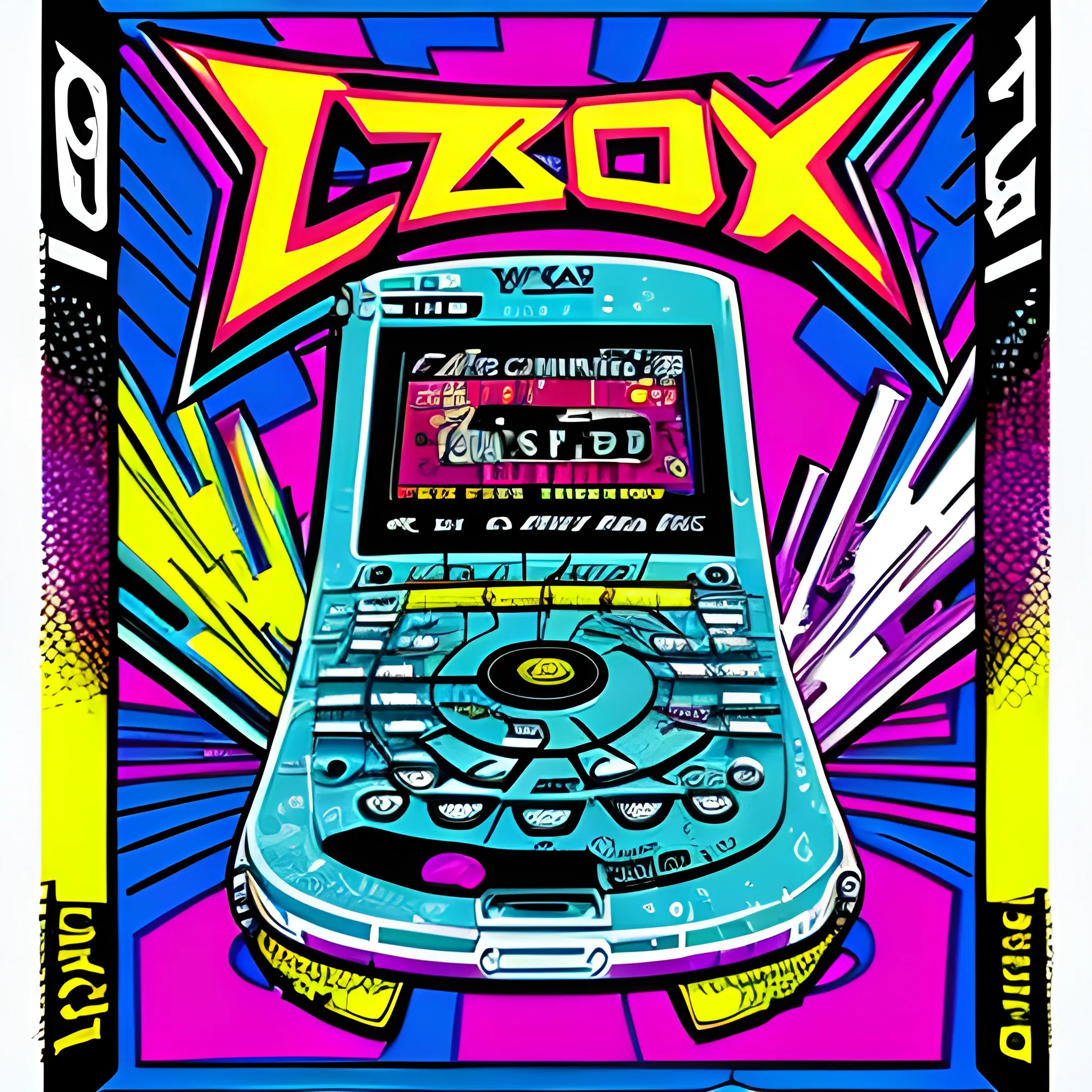 y2k music themed poster promotional, showing highly detailed nokia flip phone , title Four-G, graffiti back ground, Trippy