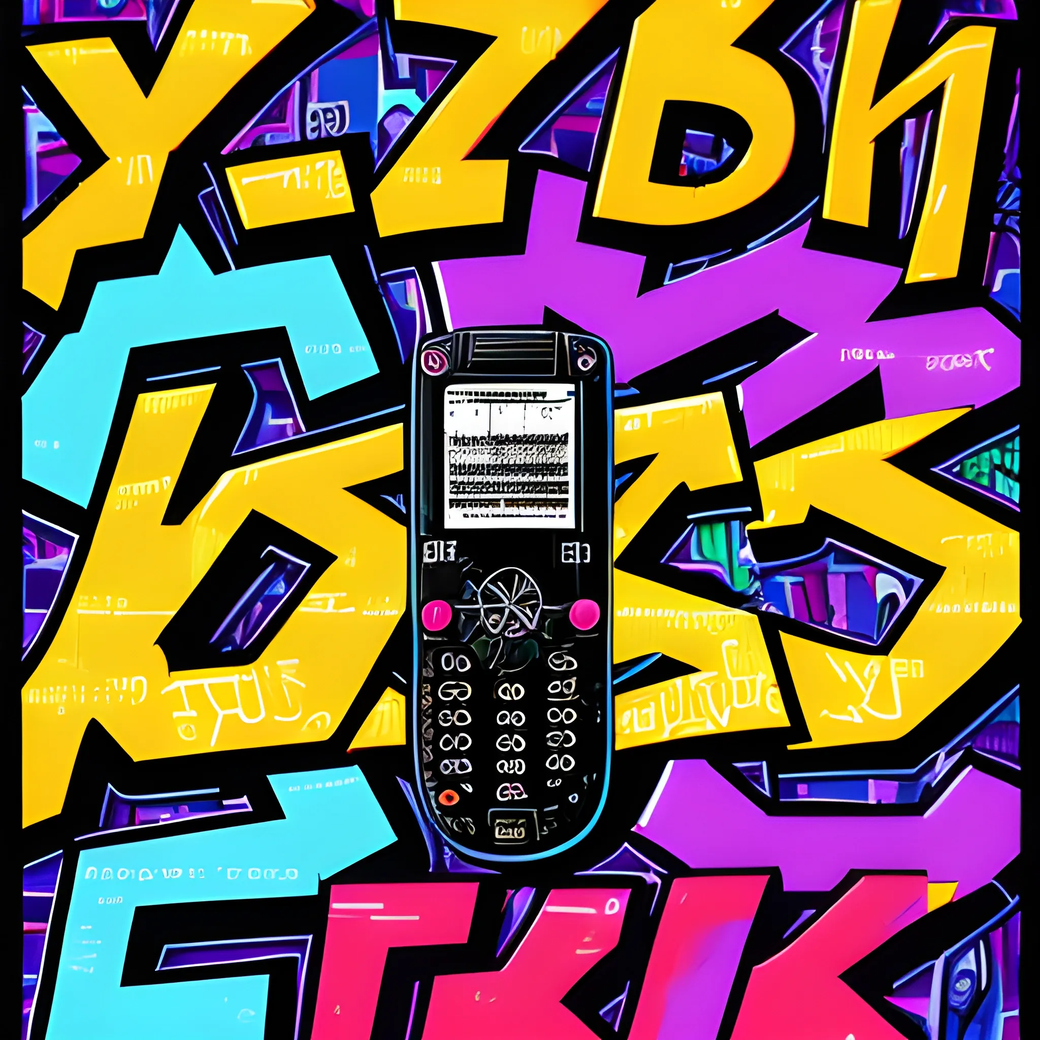 y2k music themed poster promotional, showing highly detailed nokia flip phone , title at top banner Four-G, graffiti city back ground, drawing