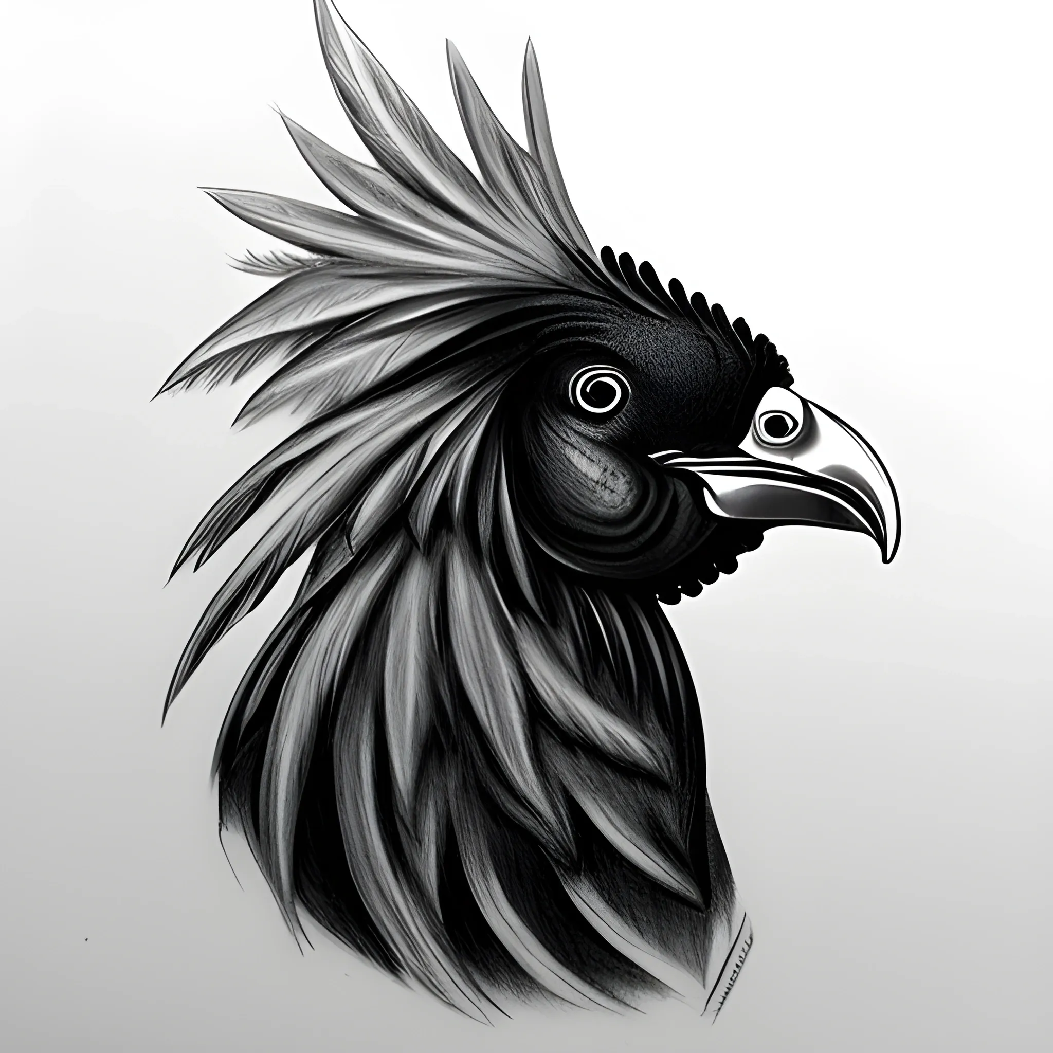 tattoo of a black rooster, Pencil Sketch