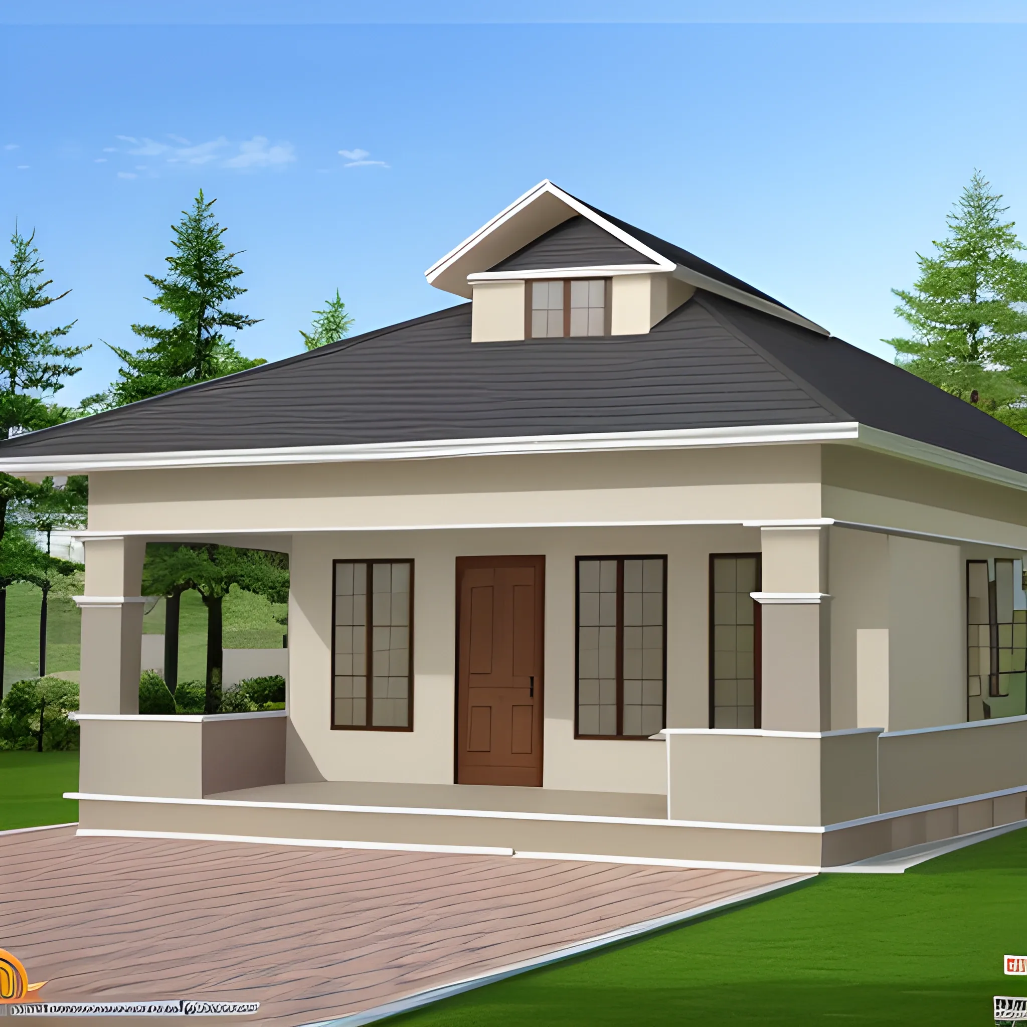 create a house with front width 25ft x35 ft with total land area front 30 x 80. setback on front is 20ft, back 25ft. both sides 2.5ft. the house should be modern with roof elvation