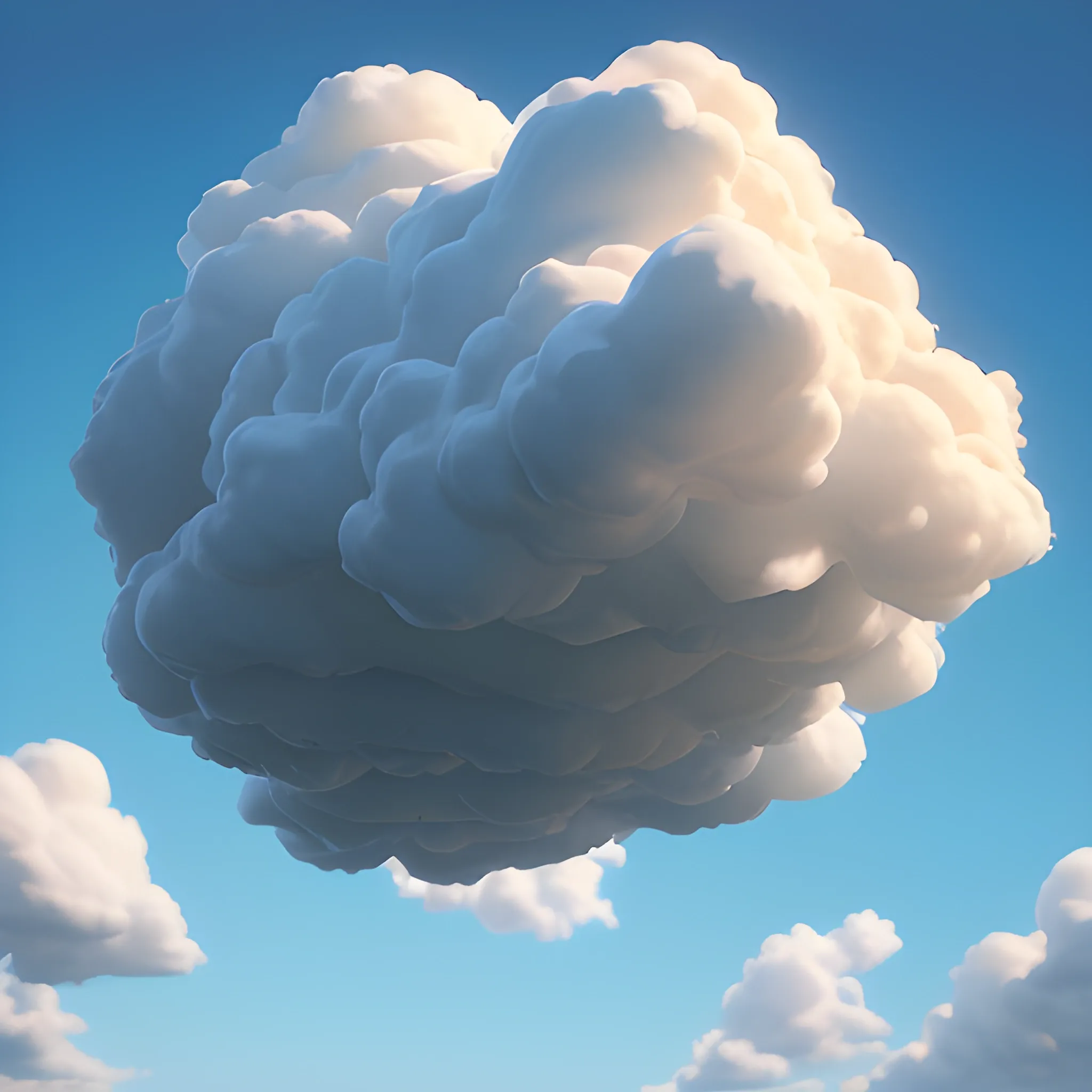 upshot of a fluffy white cloud, sunny sky , plasticine style, realistic, unreal engine, studio dark light.
