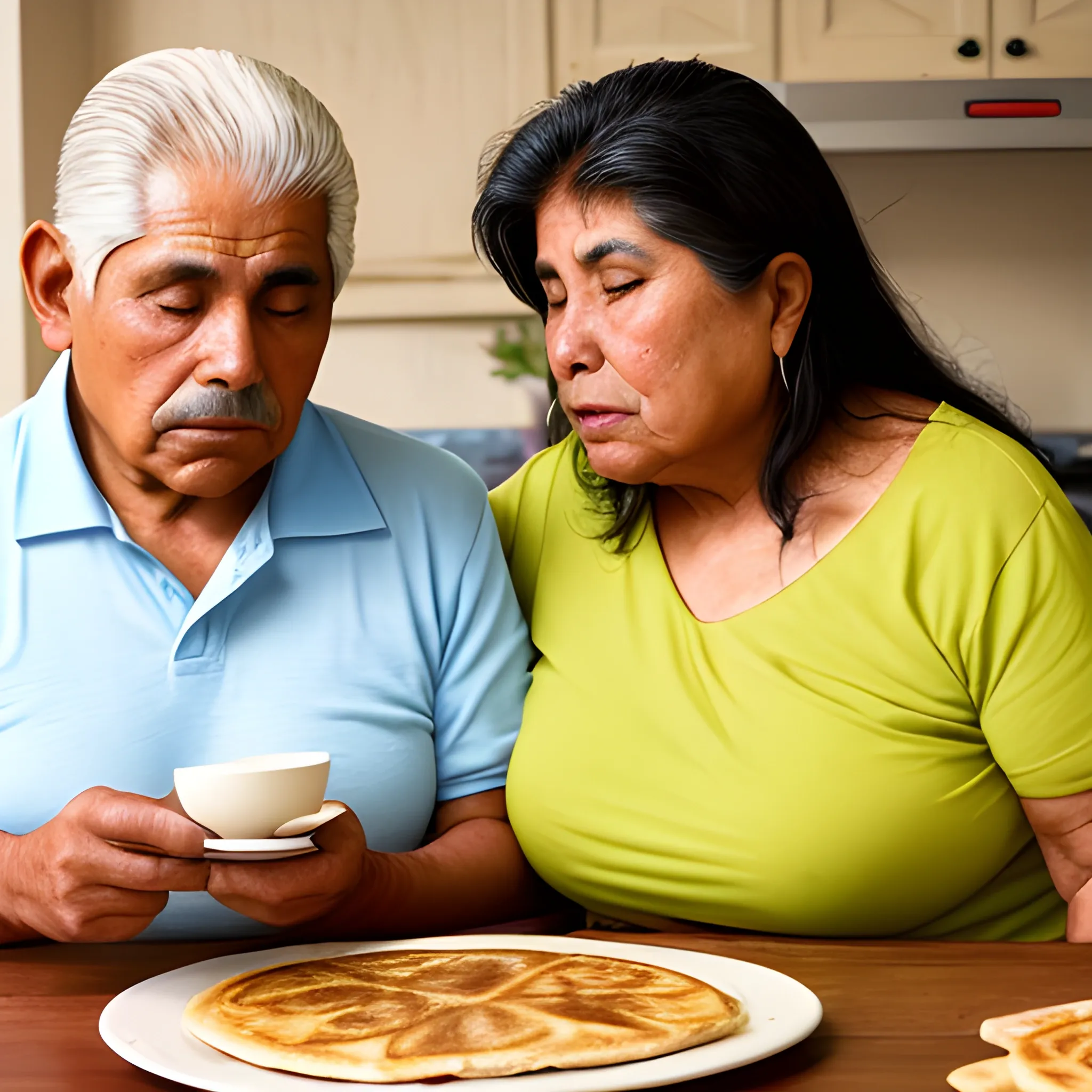 69 year old hispanic male with 55 year old indigenous wife eating pupusas 