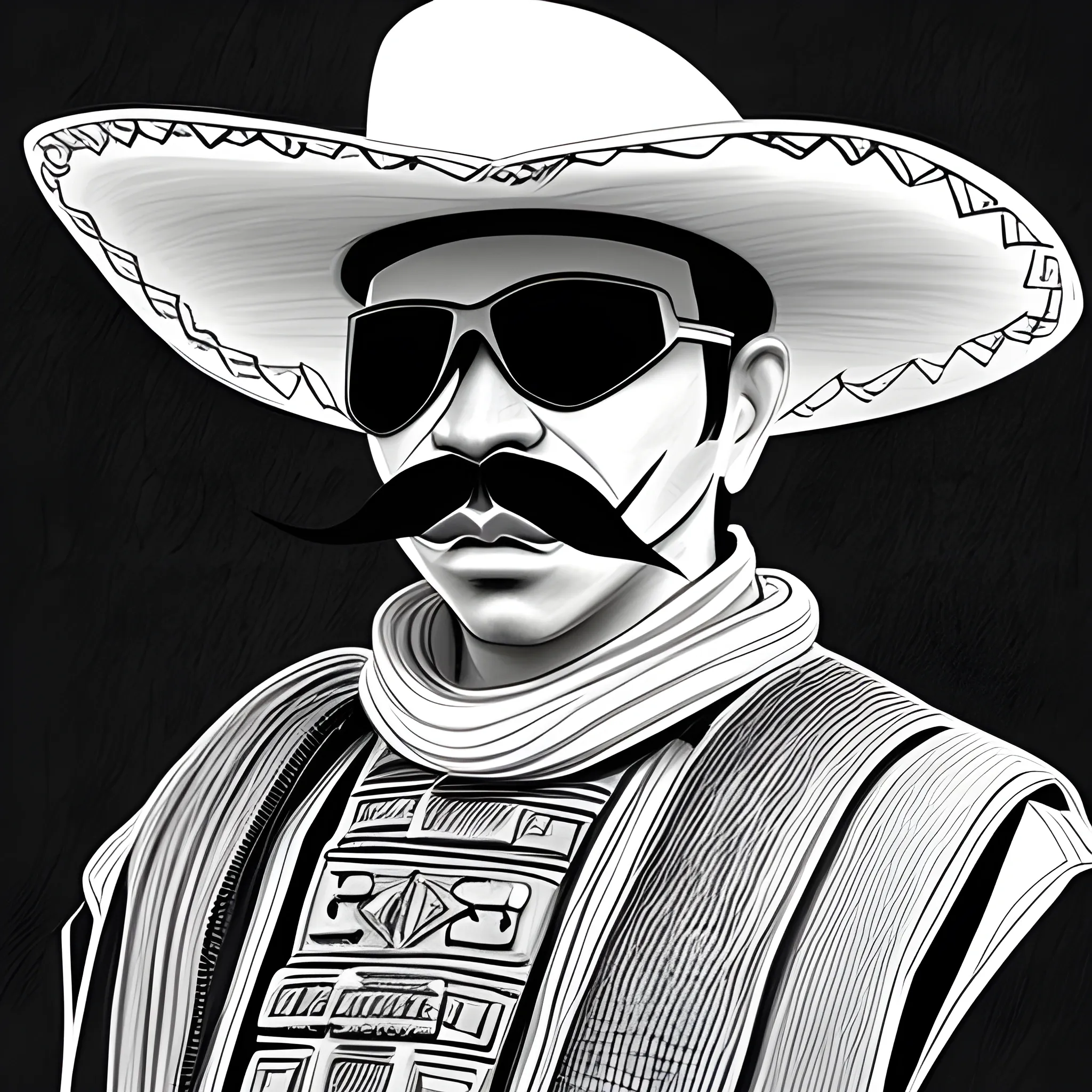 futuristic mexican bandido | sombrero | ponchó | mustache | no mask| sniper rifle in his hand, Pencil Sketch