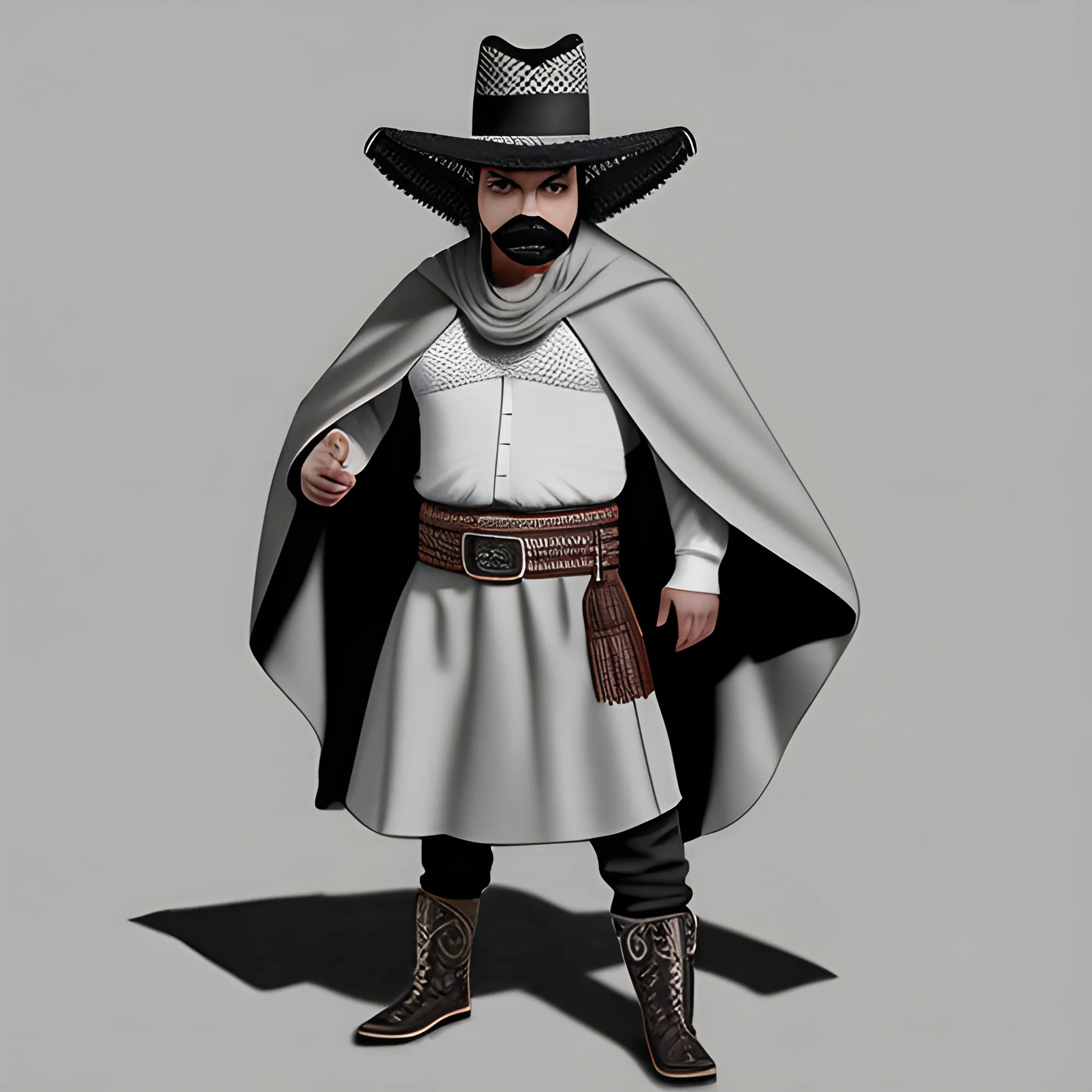  Hispanic bandido | full body | sombrero | wool poncho | mustache | fit |no mask| no beard | futuristic, Pencil Sketch