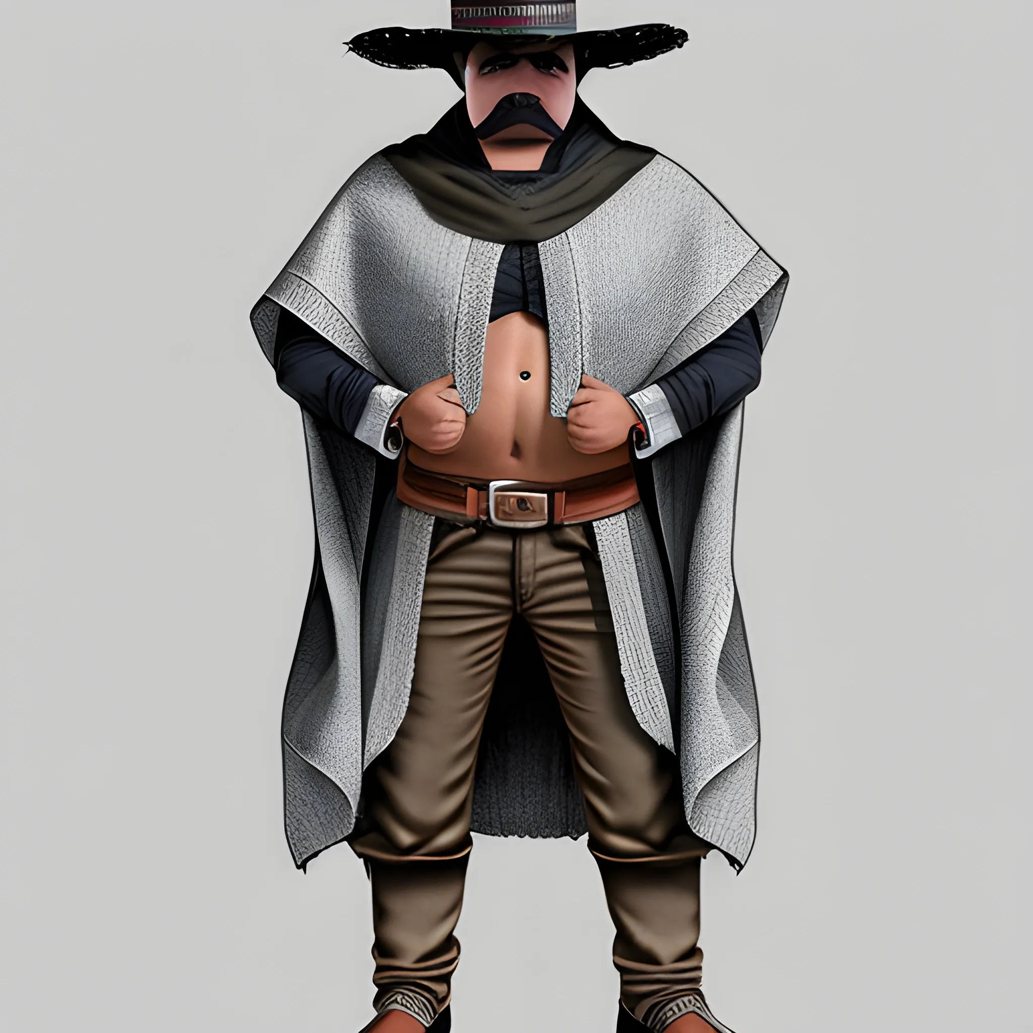  Hispanic bandido | full body | sombrero | wool poncho | mustache | fit |no mask| no beard | futuristic, Pencil Sketch