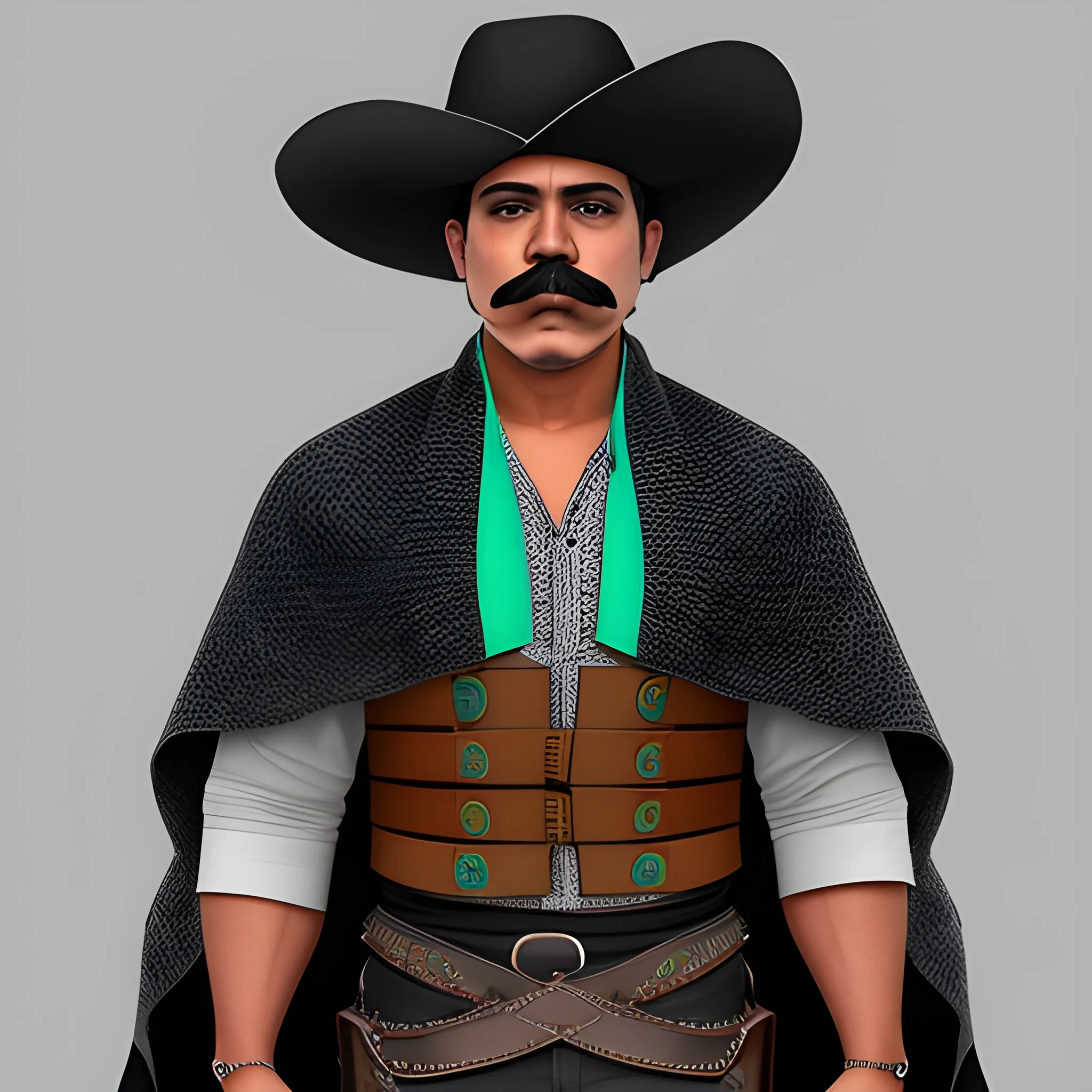  Hispanic bandido | full body | shirt | sombrero | wool poncho | mustache | muscular |no mask| no beard | futuristic, Pencil Sketch