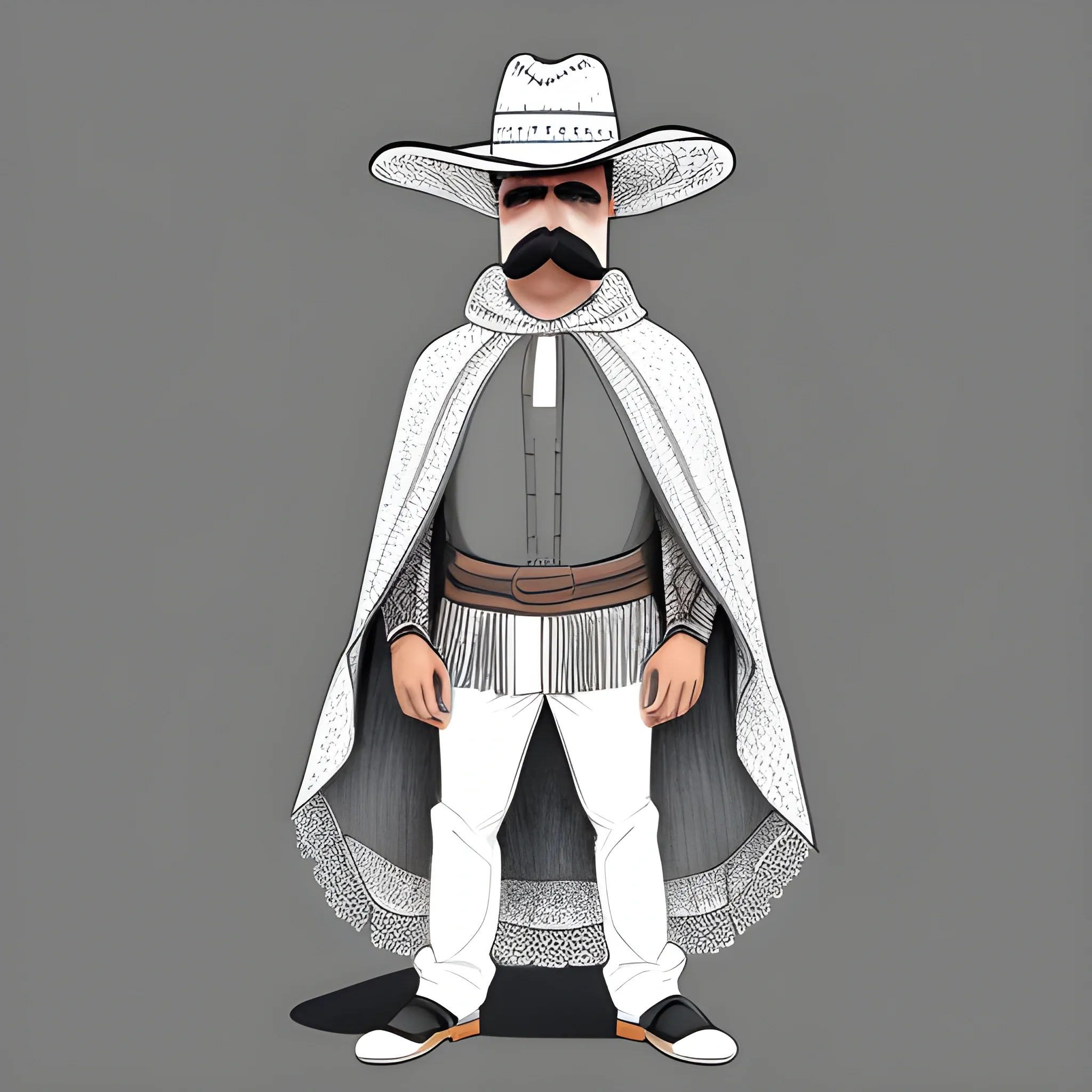  bandido | full body | shirt | sombrero | wool poncho | mustache | futuristic | no mask | no beard | , Pencil Sketch