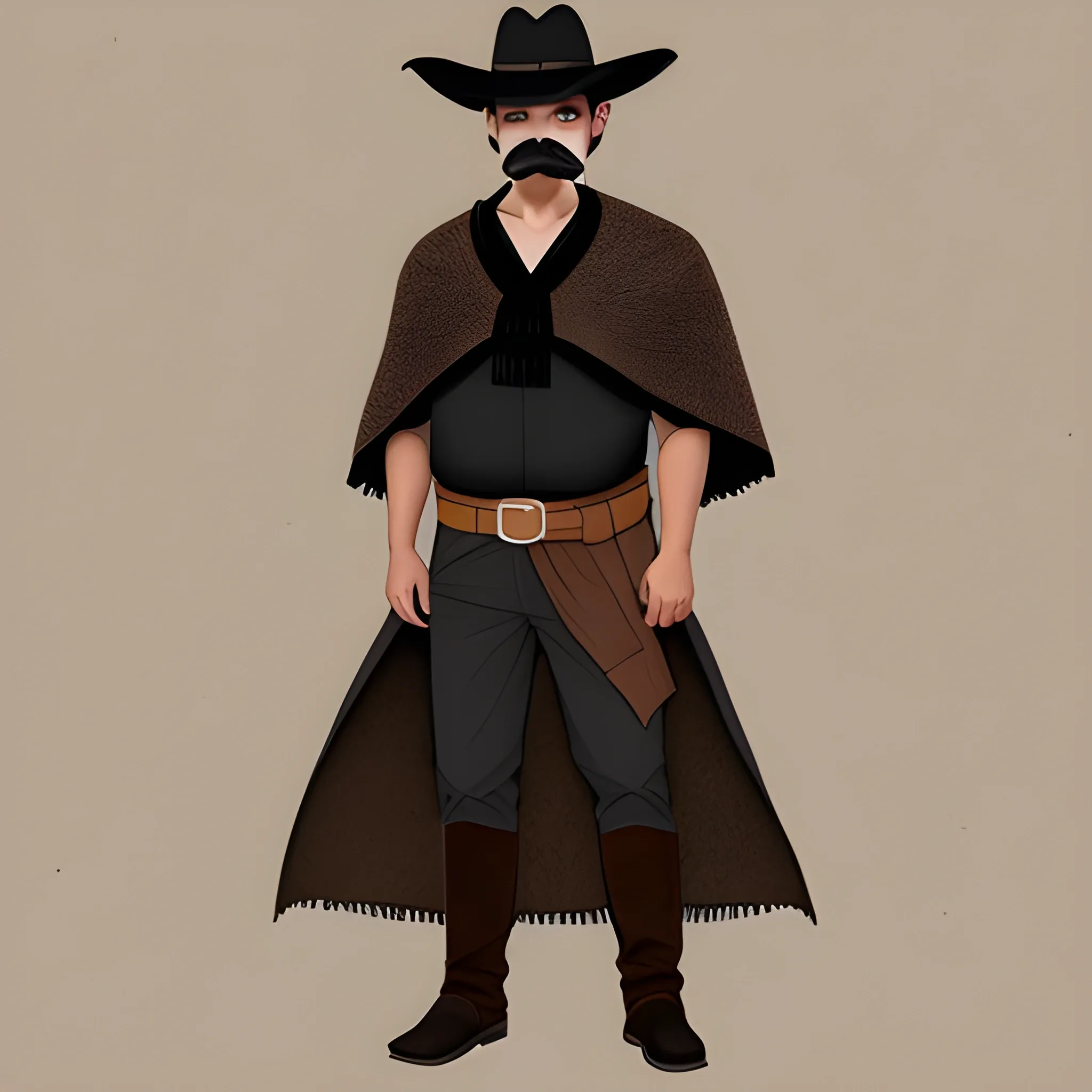  bandido | full body | black and brown shirt | sombrero | wool poncho | mustache | futuristic | no mask | no beard | , Pencil Sketch