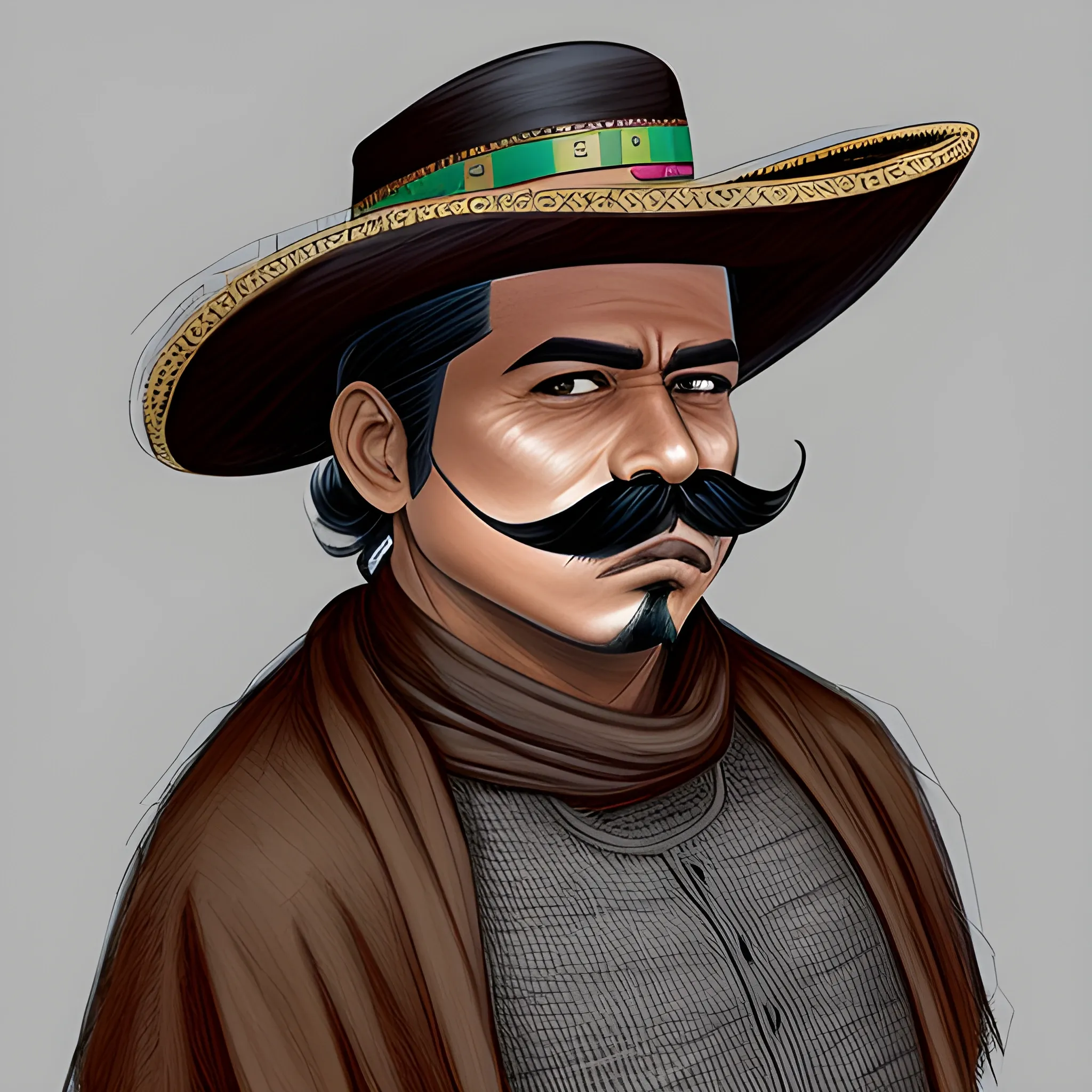 bandido | full body | black and brown shirt | sombrero | wool p ...