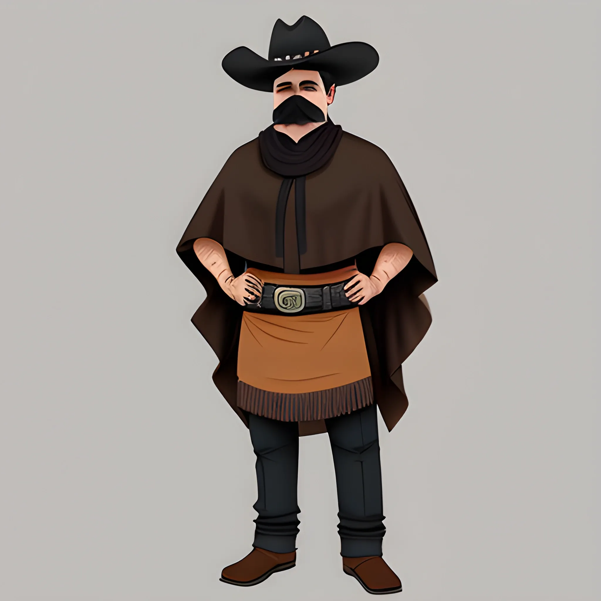  bandido | full body | black and brown shirt | sombrero | wool poncho | mustache | futuristic | no mask | no beard | , Pencil Sketch