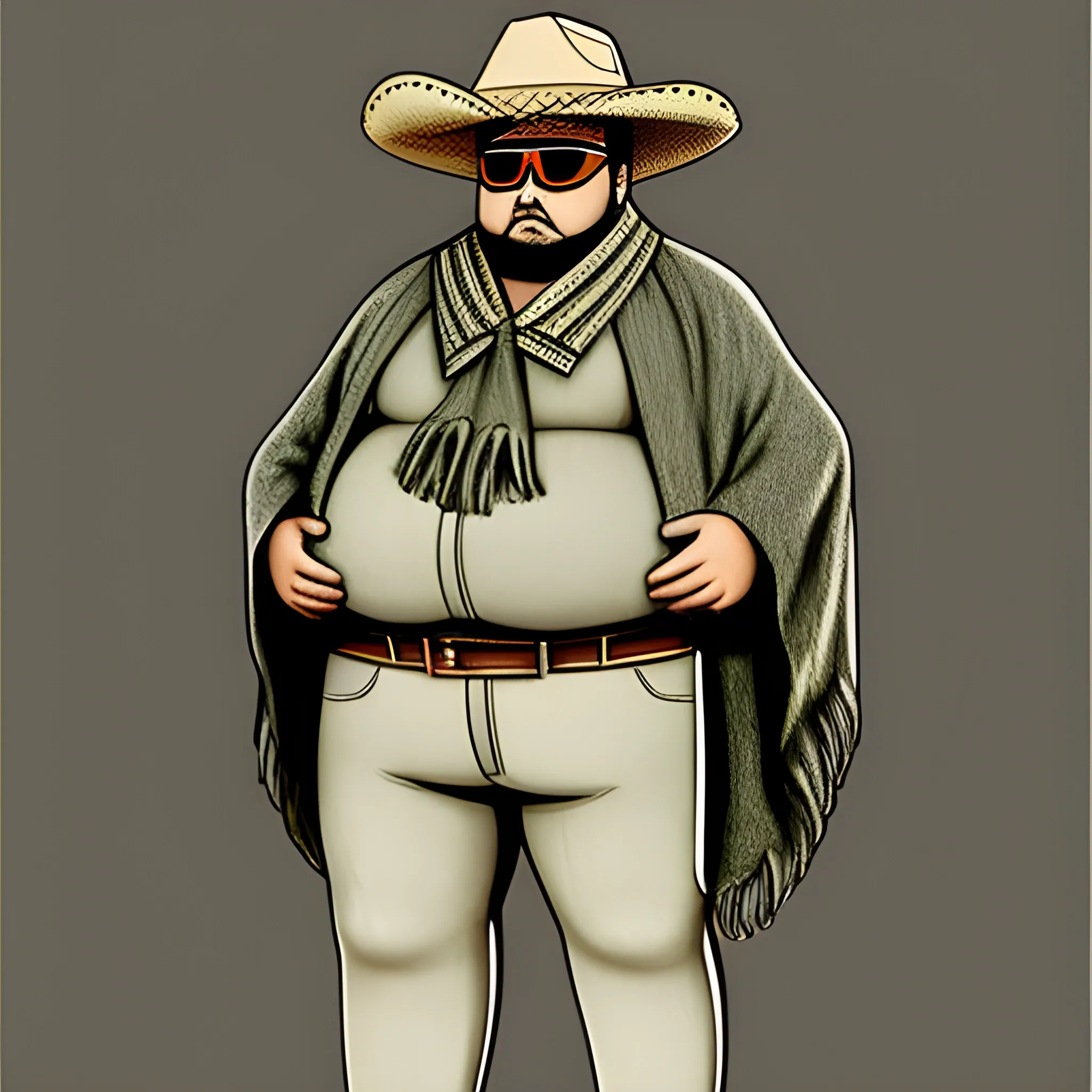 Cool Mexican guy, sombrero, wool poncho, goggles, sniper, full body, not fat, Pencil Sketch