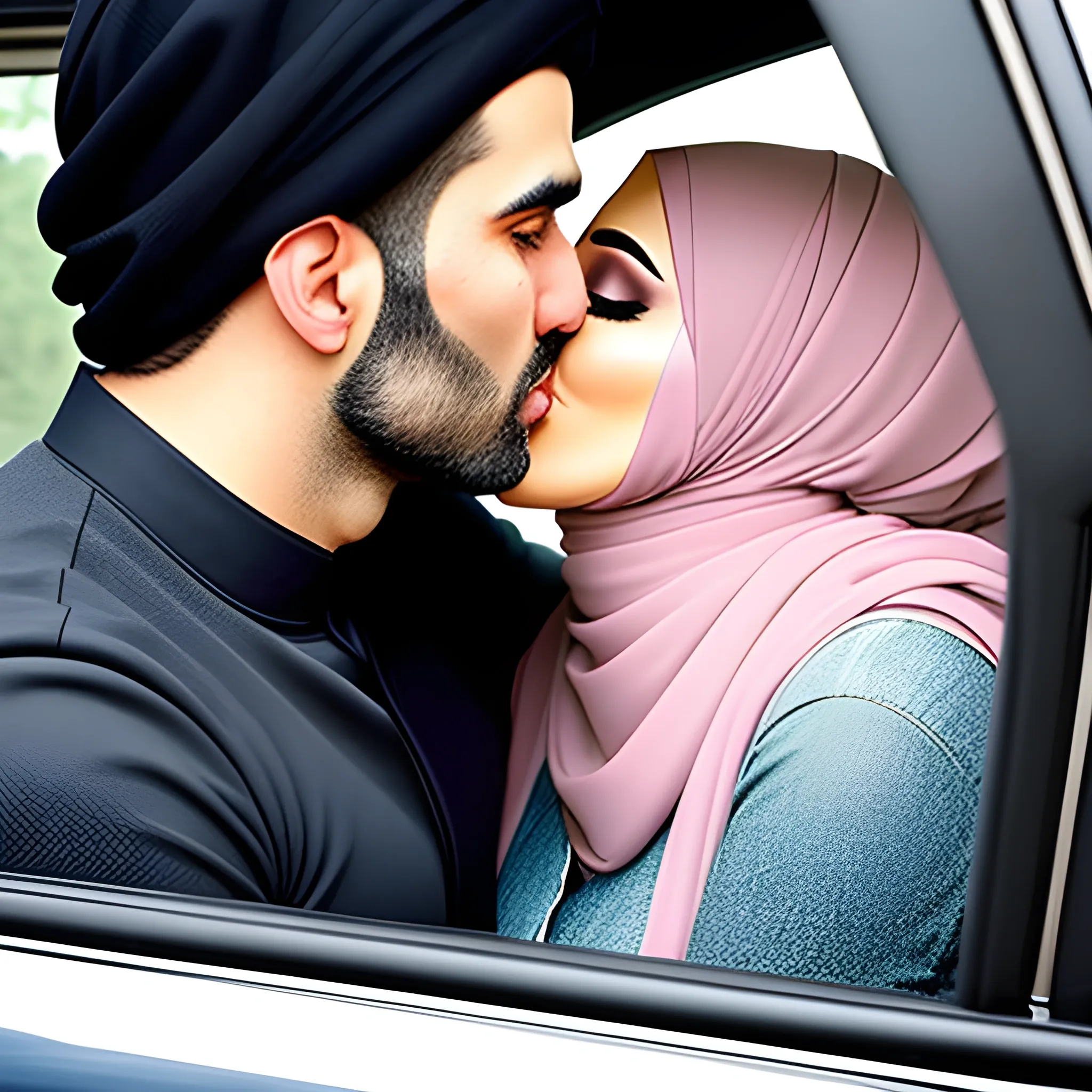 hijab girl kisses guy in car