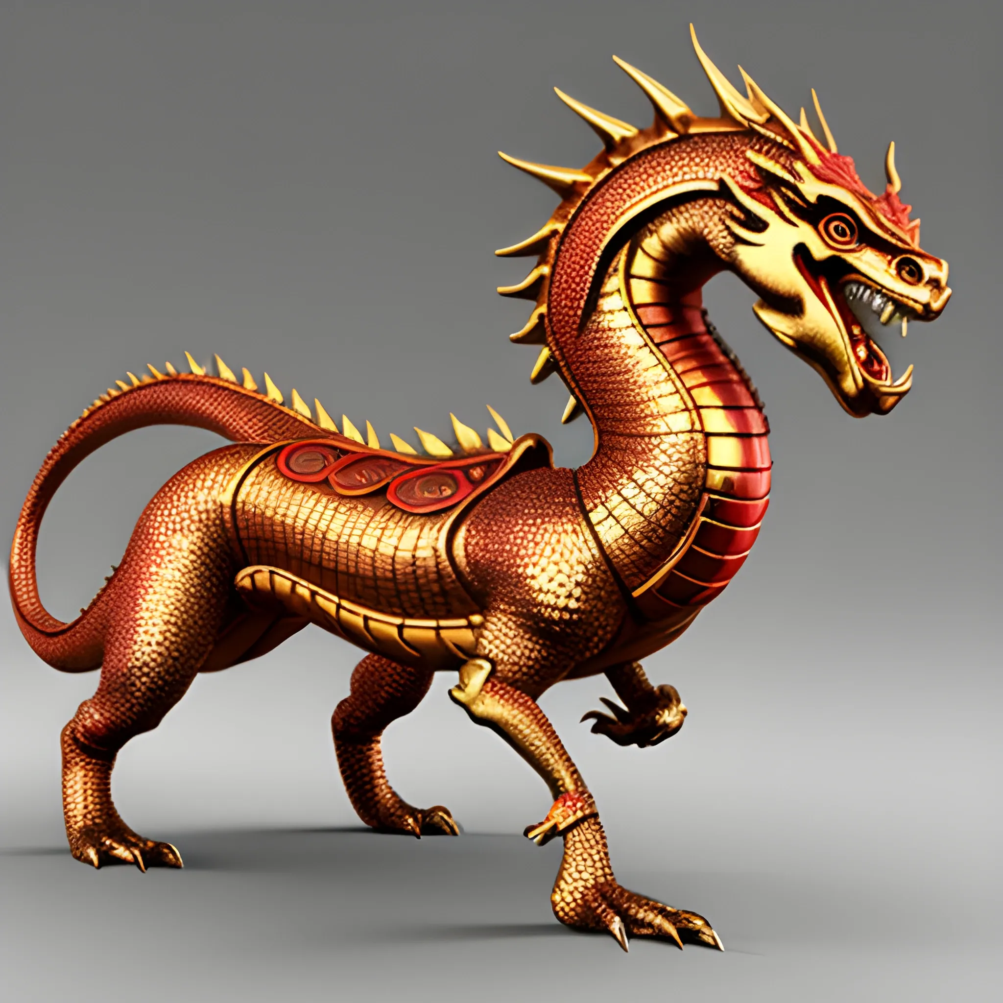 Tang Dynasty Red Gold Walking Dragon, 3D