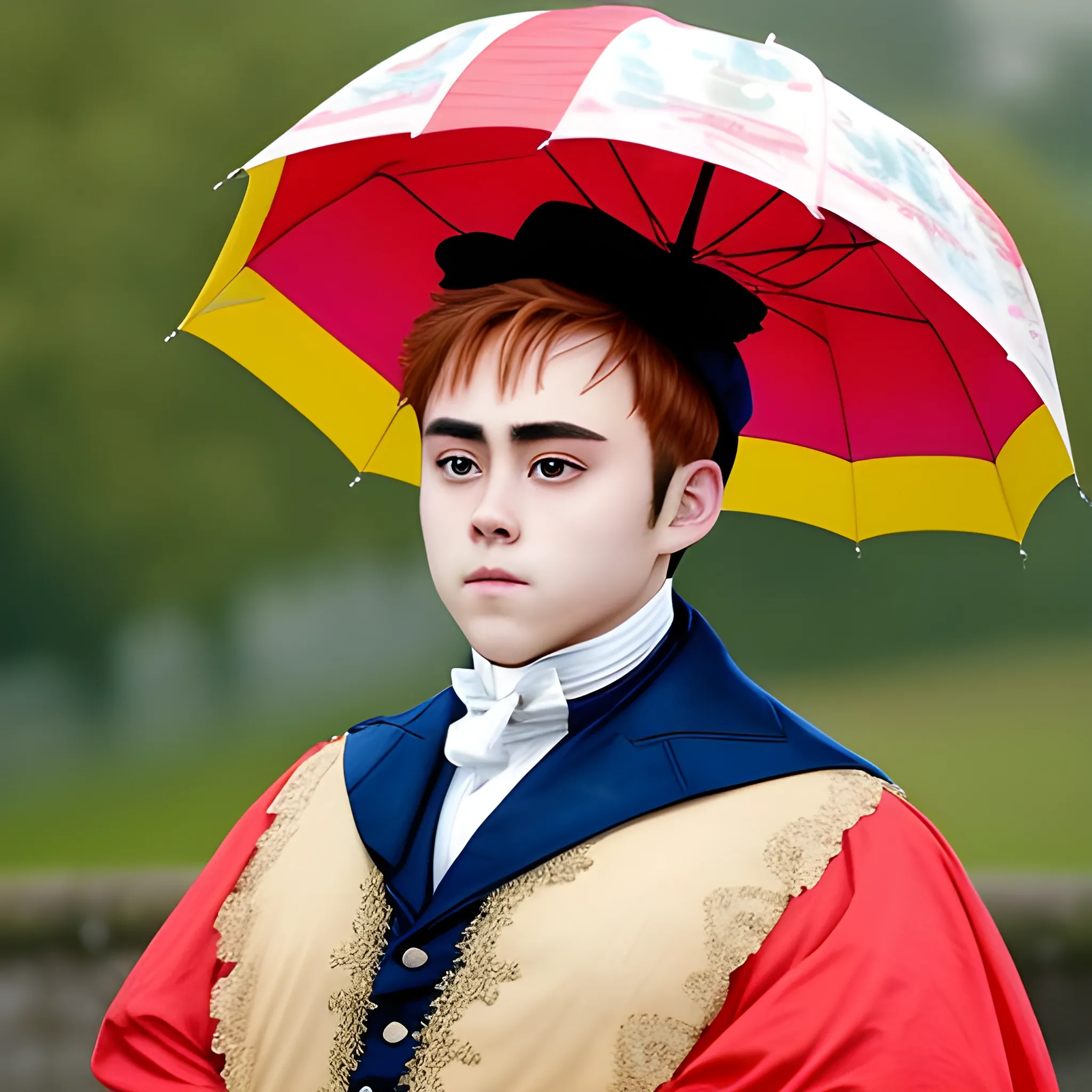 Xiumin vestido como en Inglaterra durante la Regencia, a comienzos del siglo XIX
