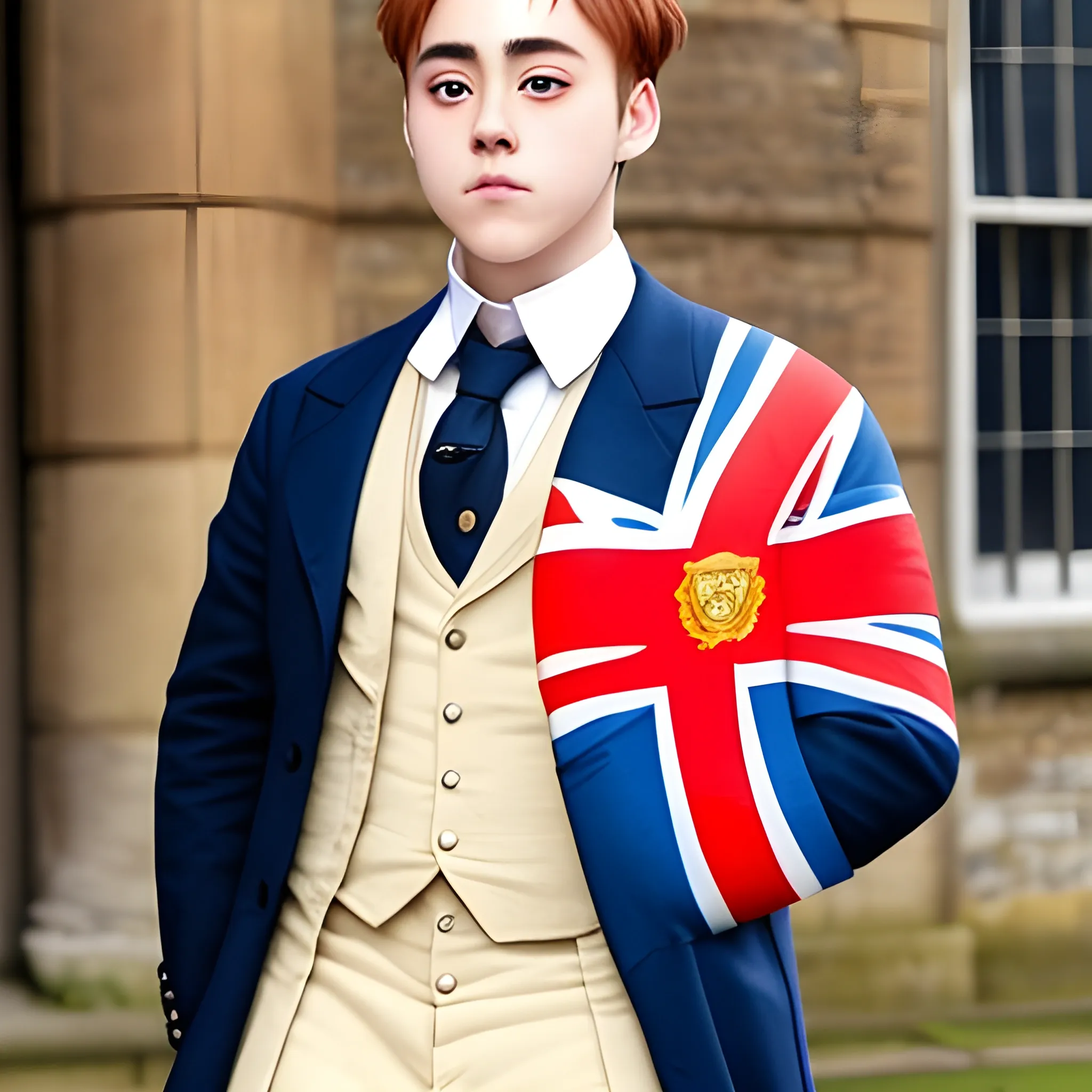 Xiumin vestido como en Inglaterra  a comienzos del siglo XIX