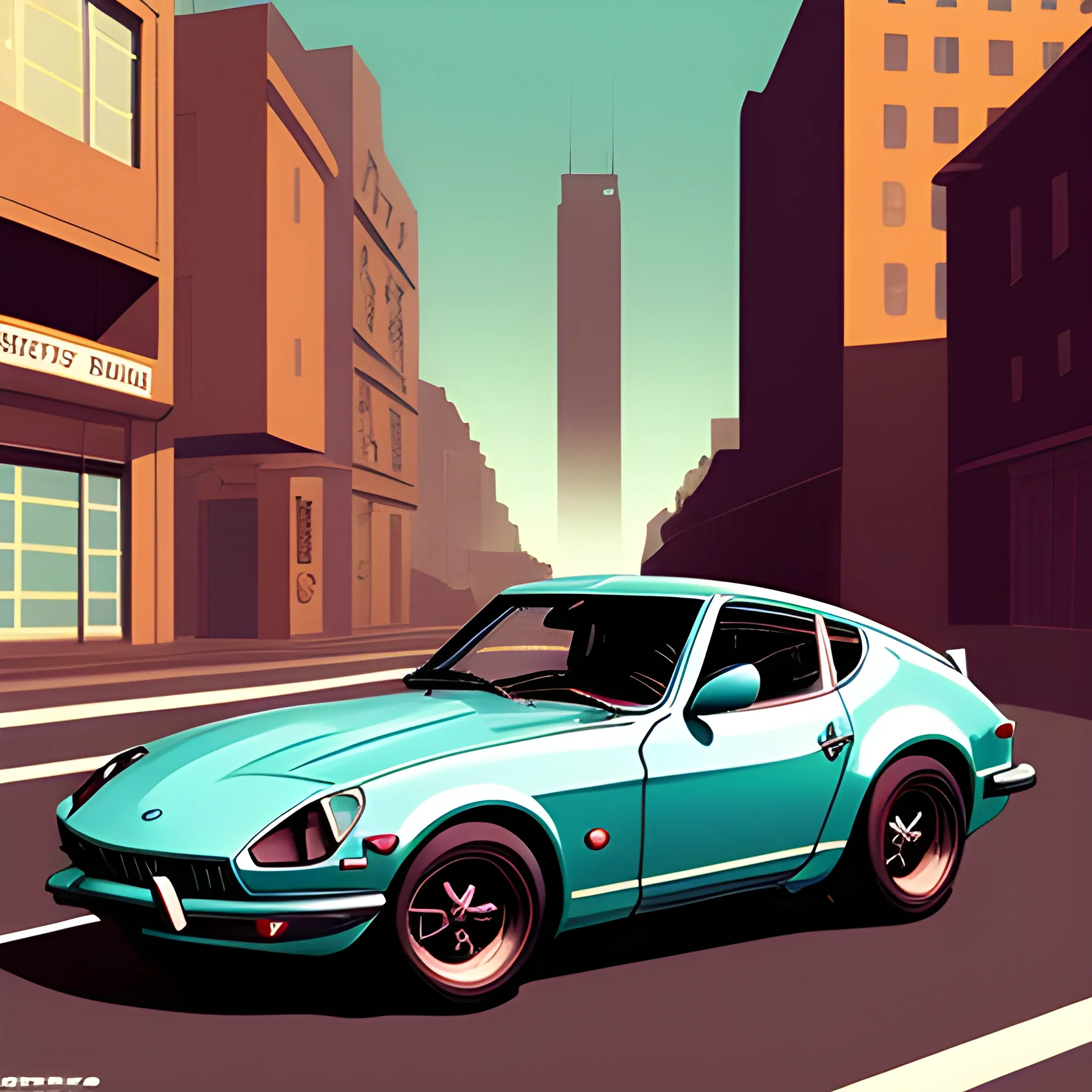 Datsun 290Z , Retro City, Wallpaper, Cartoon
