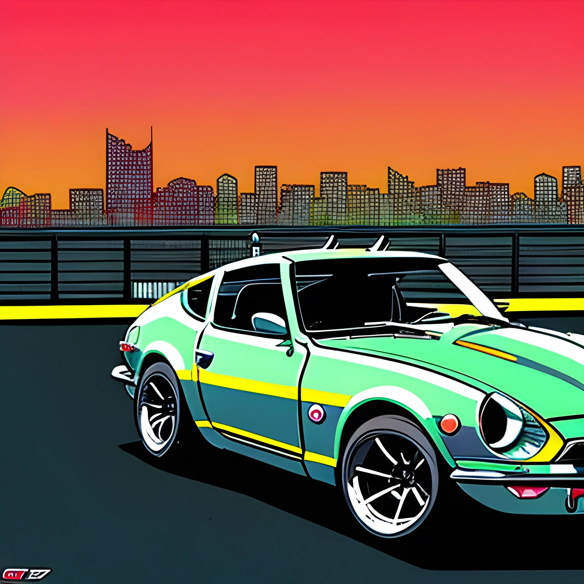 Datsun 290Z , Retro City, Wallpaper, Cartoon
, Trippy