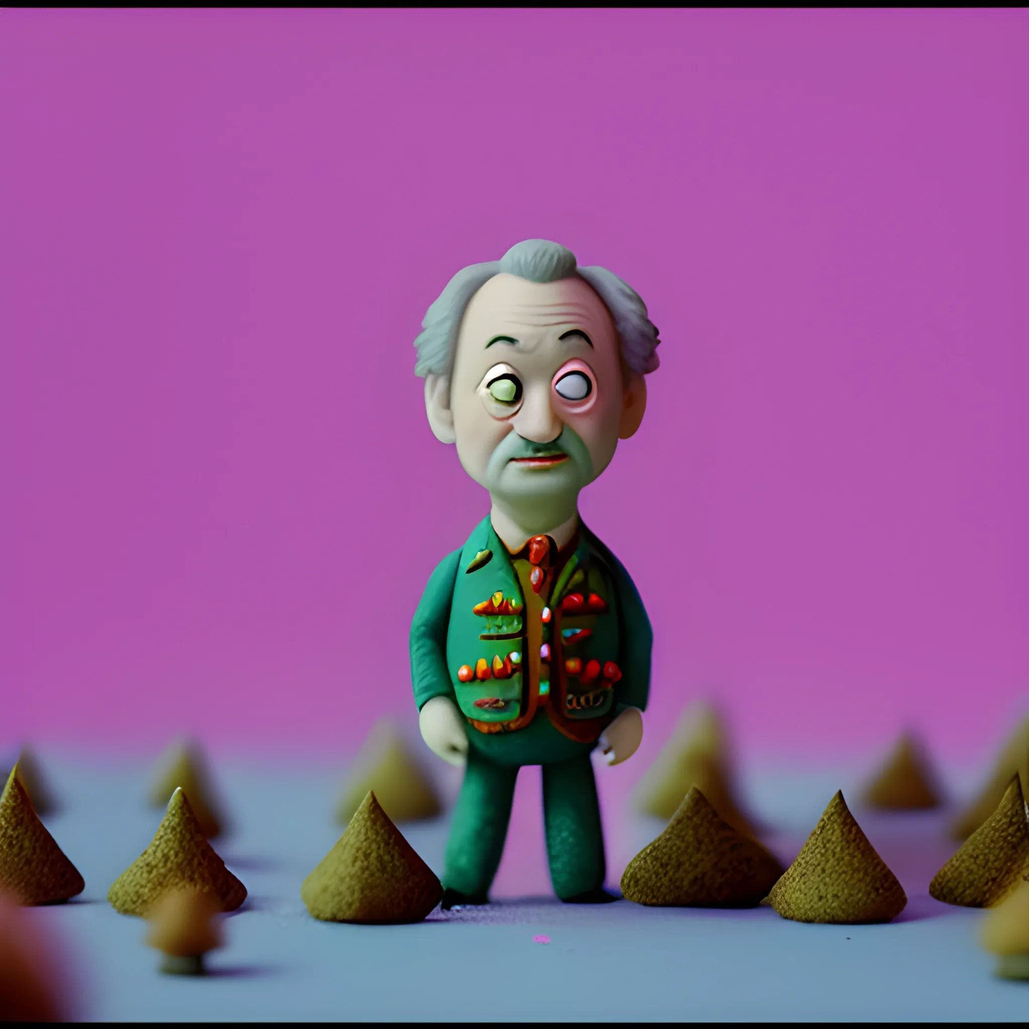 a silly cinematic film still of a claymation stop motion film starring bill murray, shallow depth of field, 8 0 mm, f 1. 8, Trippy