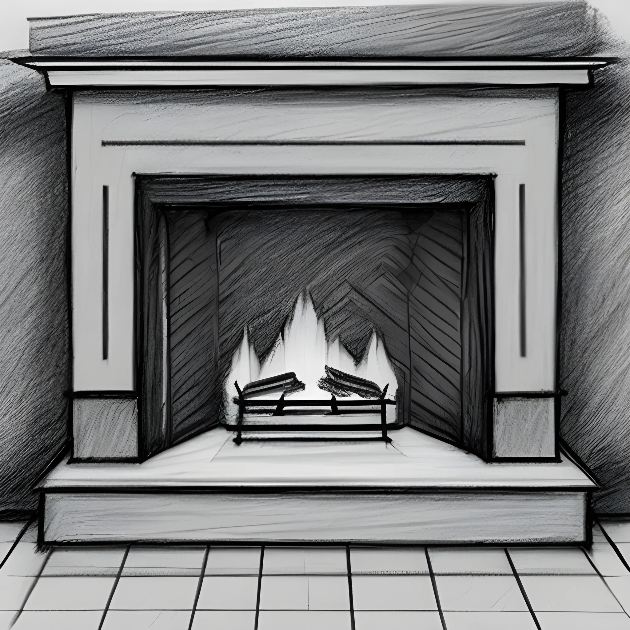  fireplace, Pencil Sketch