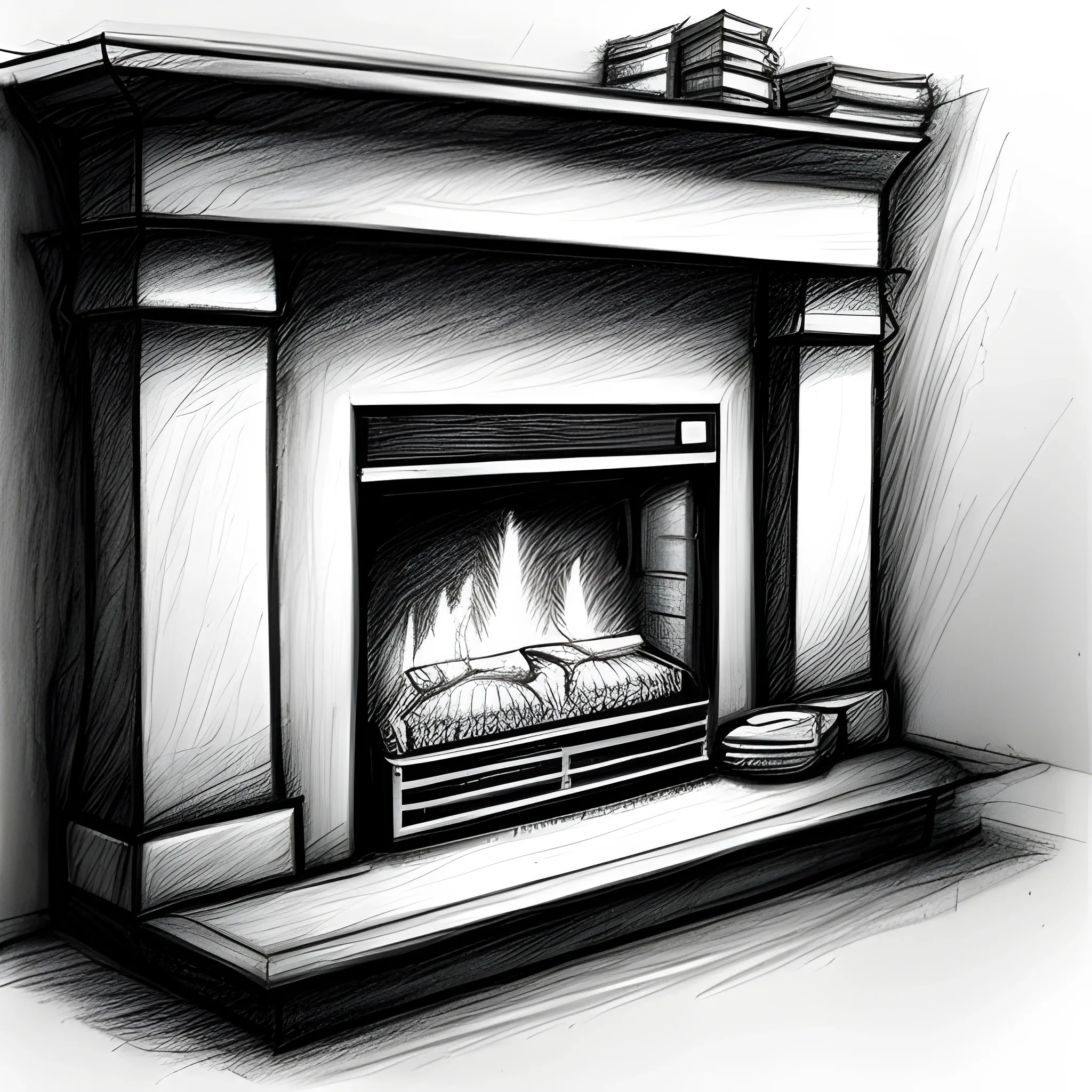  fireplace, Pencil Sketch