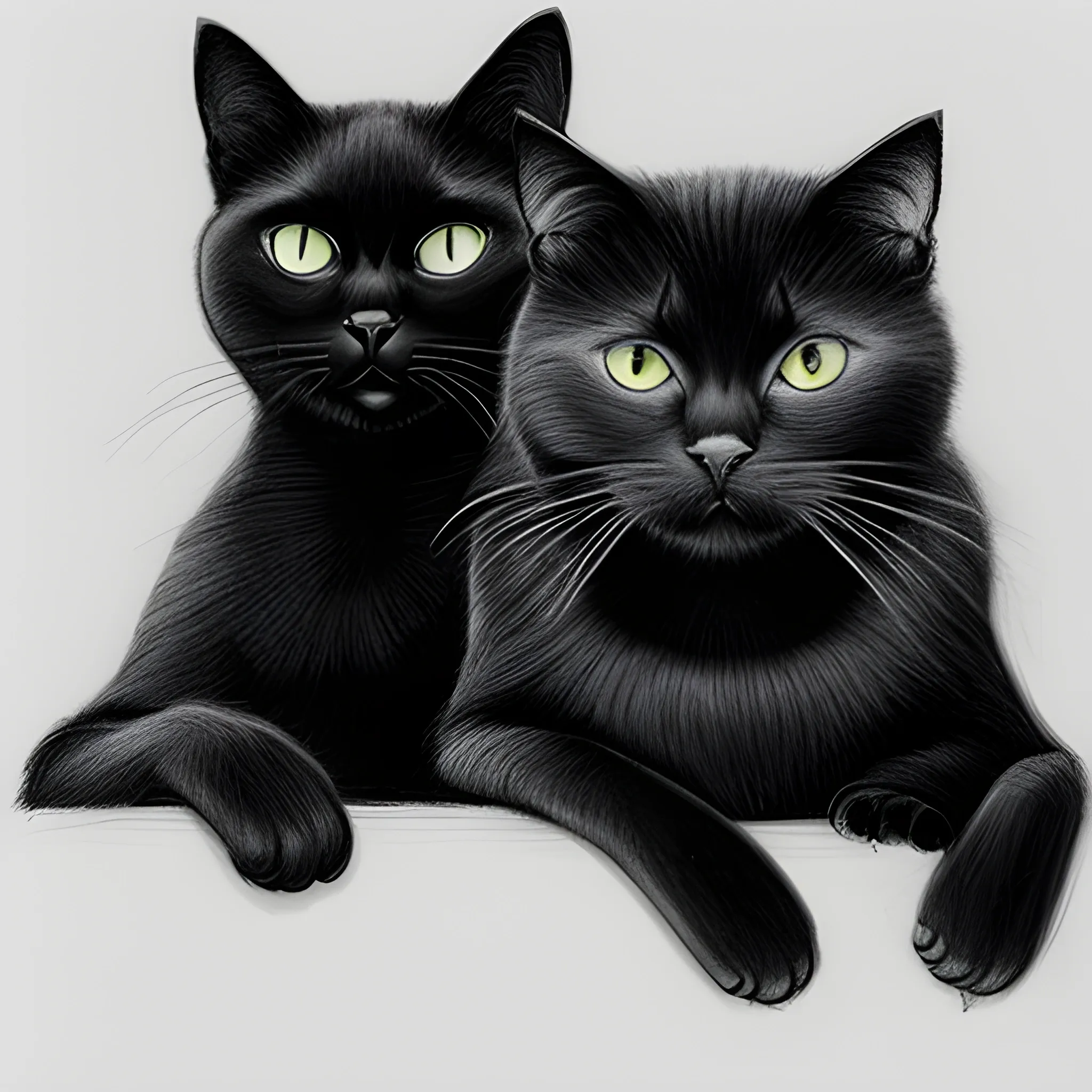 one black cat and one white cat, Pencil Sketch