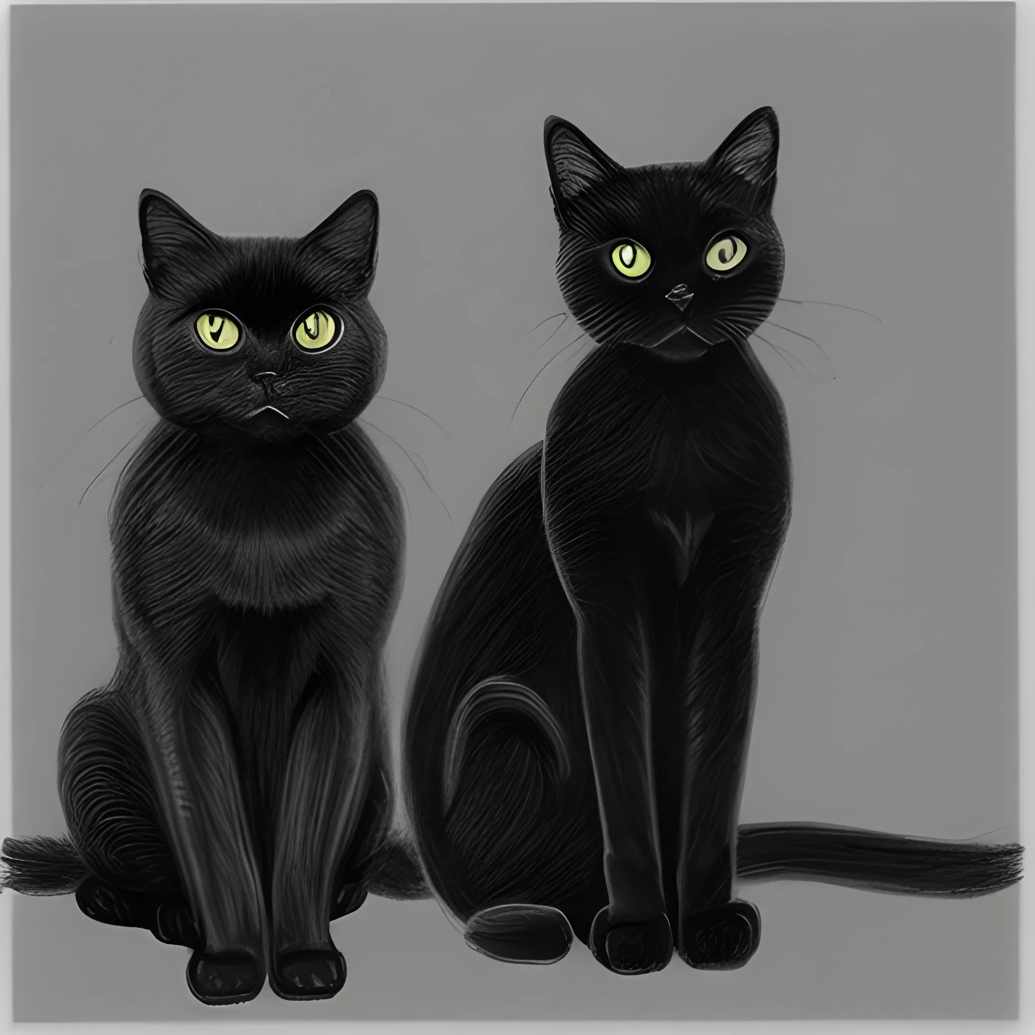 one black cat and one white cat, Pencil Sketch