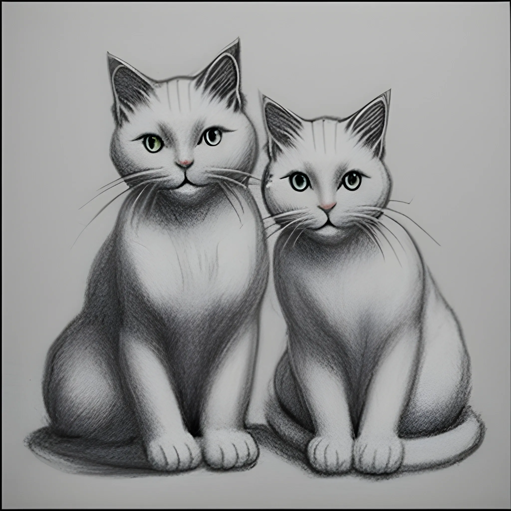 white cat and black cat, Pencil Sketch