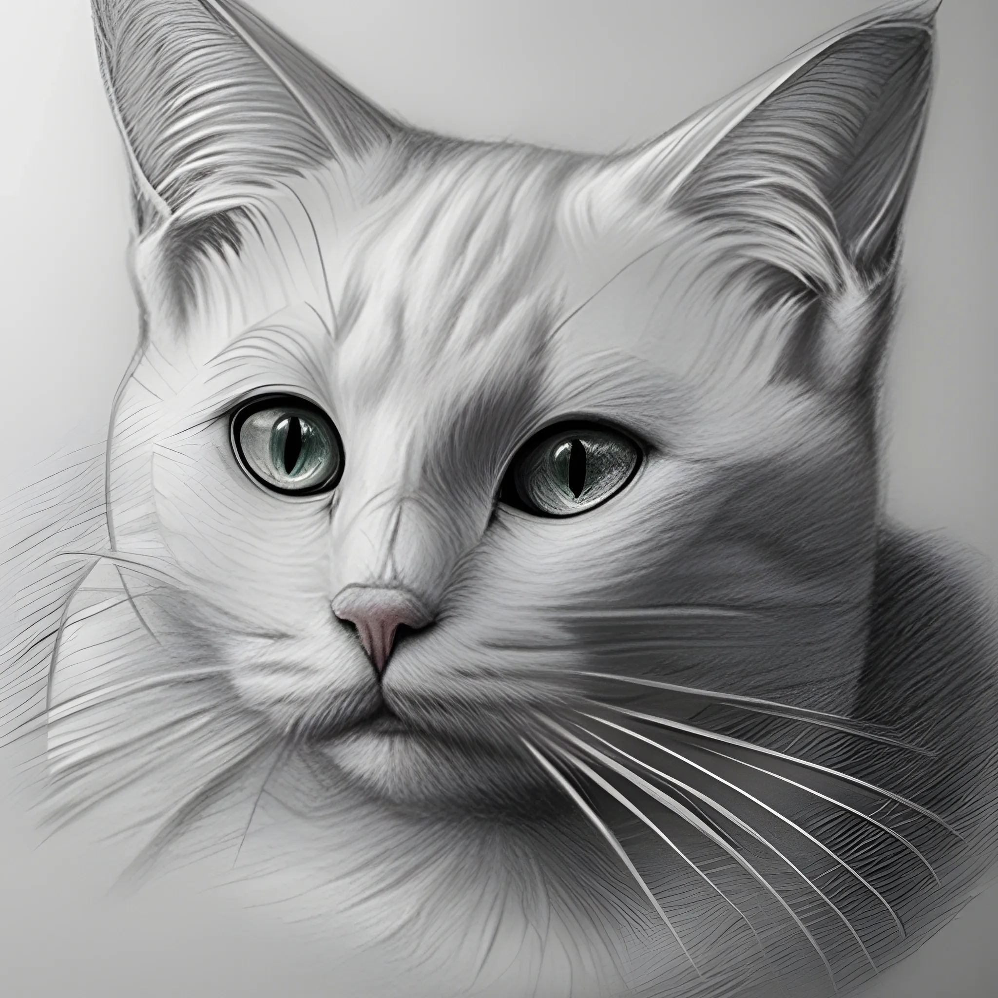 white cat, Pencil Sketch