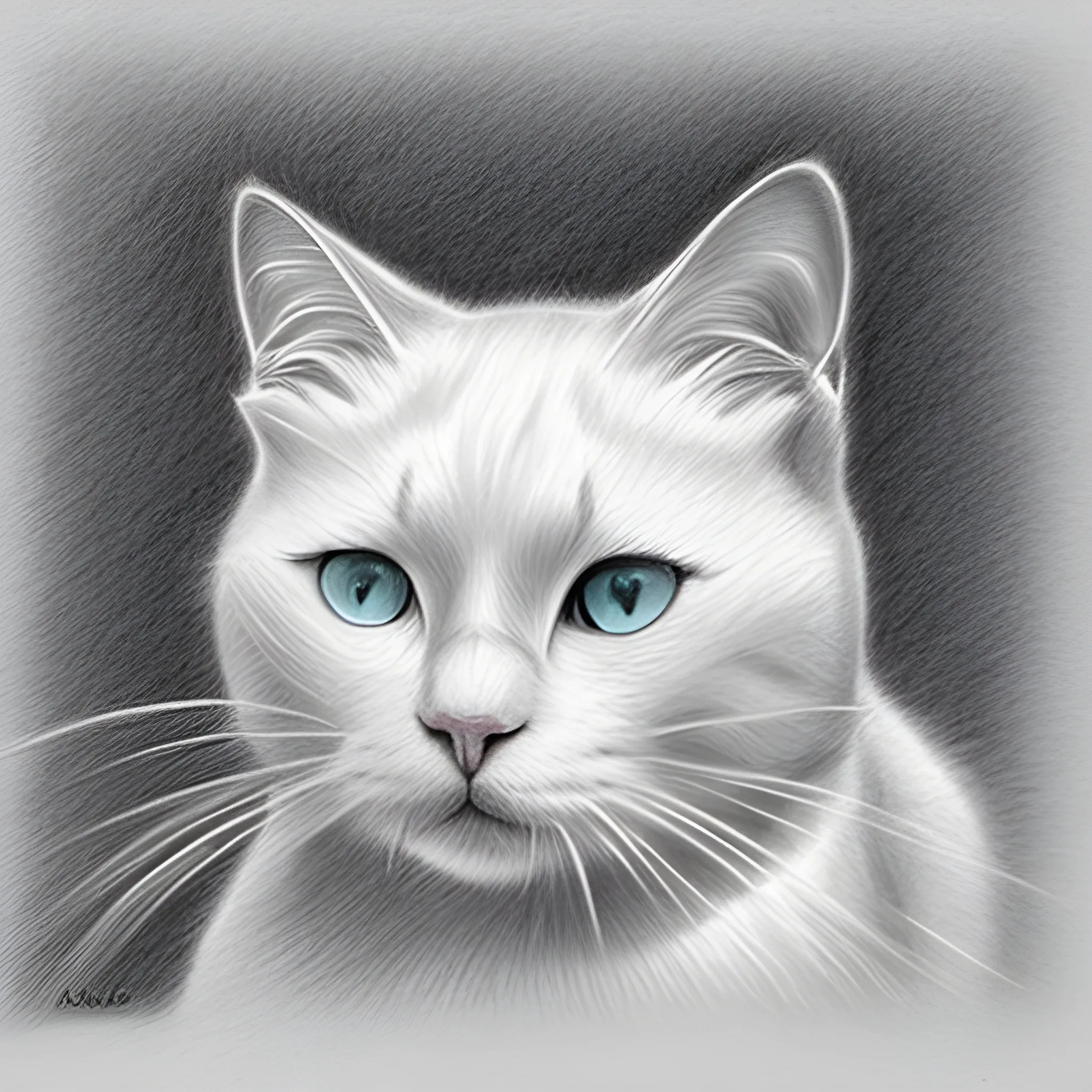 white cat, Pencil Sketch