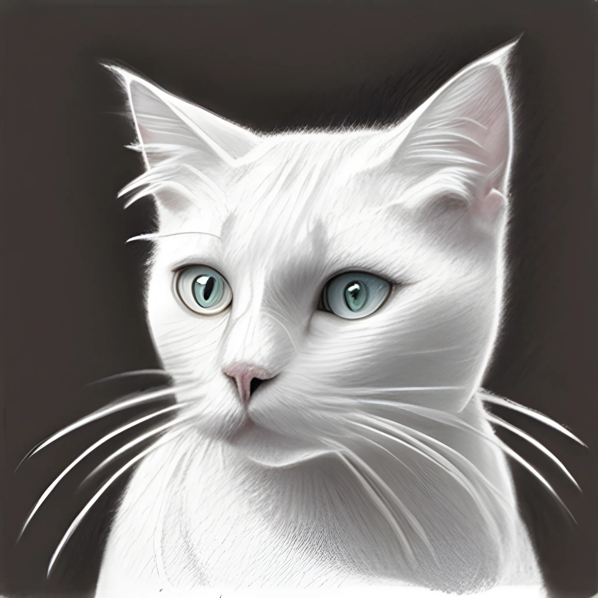 white cat, Pencil Sketch