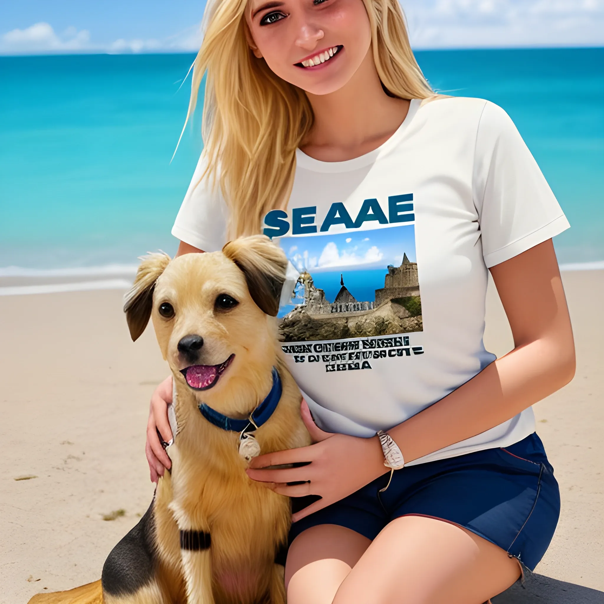 Quiero una chica rubia de 20 años con una remera que diga PET world travel y sea la modelo de la empresa

