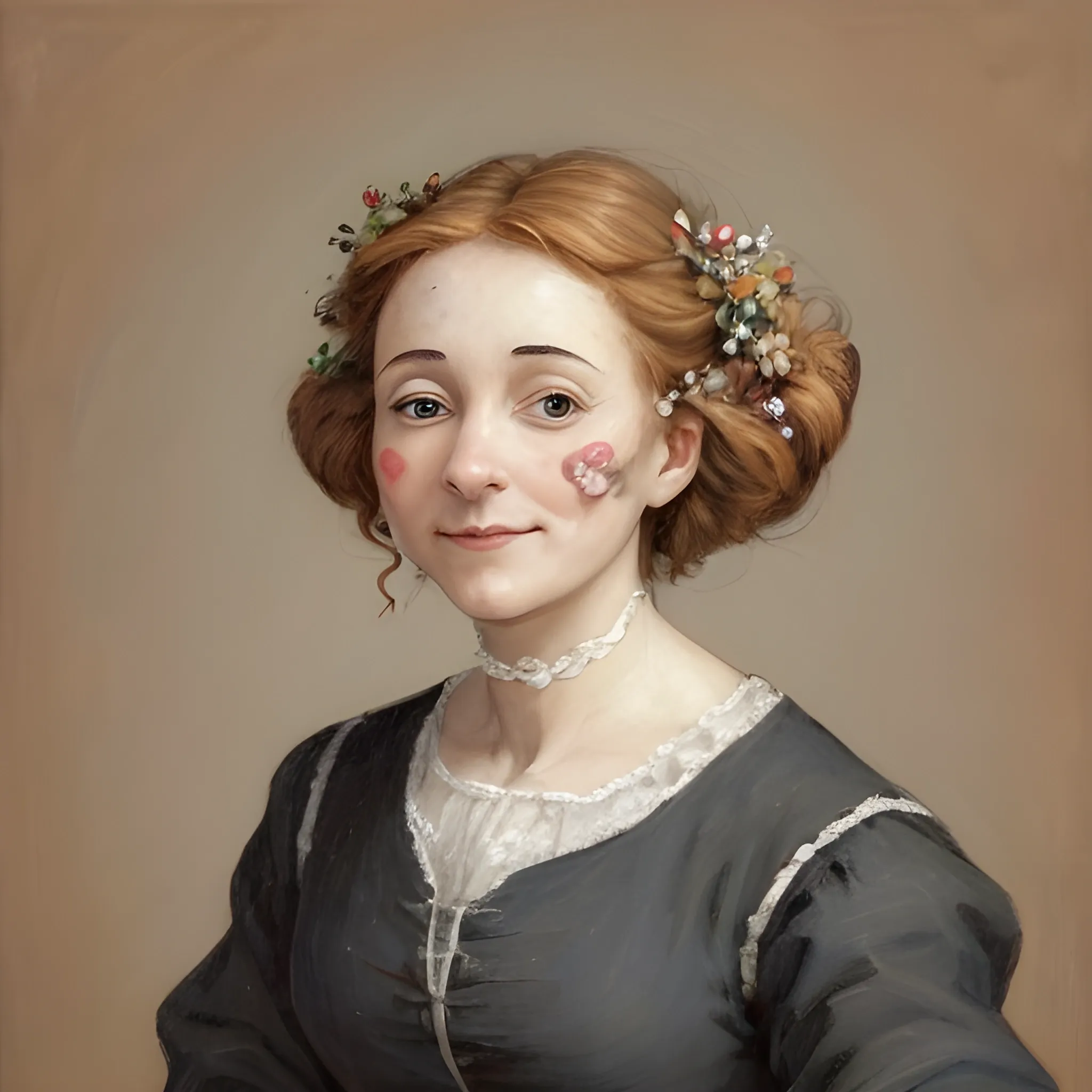 "Créez un portrait d'une femme avec des expressions faciales atypiques, non conventionnelles et joyeuses, en évitant les expressions tristes ou en colère. Explorez des expressions stimulantes, fantasques et gaies qui remettent en question les notions traditionnelles de beauté et d'émotion. Expérimentez différents styles artistiques, du réaliste à l'abstrait, et présentez plusieurs options mettant en valeur la diversité, la complexité et la positivité de l'expression humaine. Le portrait doit être visuellement captivant, suscitant un sentiment de curiosité, d'introspection, de ludisme et de joie."
Dans ces prompts mis à jour, j'ai ajouté que les expressions faciales doivent rester joyeuses, gaies et positives. L'objectif est d'obtenir des portraits de femmes exprimant des émotions atypiques et non conventionnelles, mais dans un registre joyeux, ludique et stimulant, évitant les expressions tristes ou en colère.
Les citations pertinentes sont :
 Qui mentionne des "balles reproduisant des expressions faciales permettant d'explorer les sentiments et les émotions" dont l'expression "heureux".
 Qui étudie spécifiquement "la congruence faciale joyeuse" chez des participants sains., Oil Painting