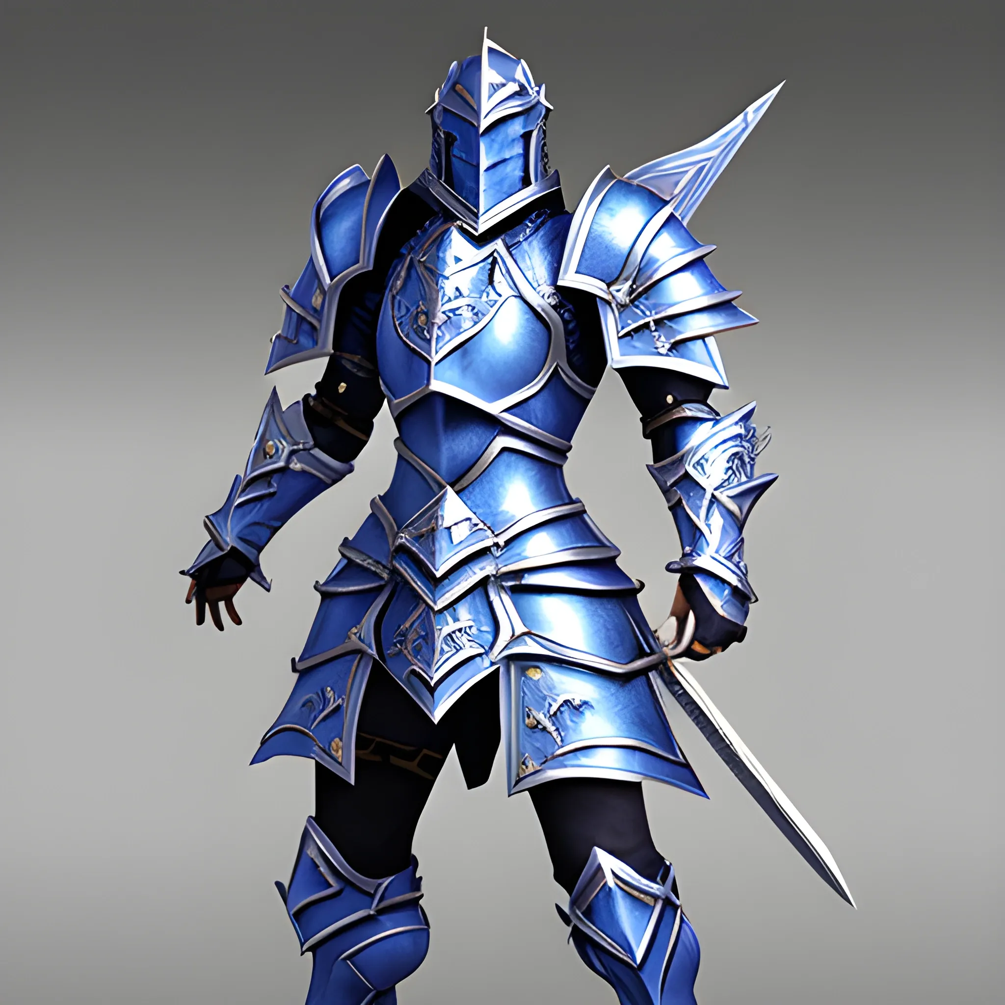 blue half-dragon paladin silver armor sword human