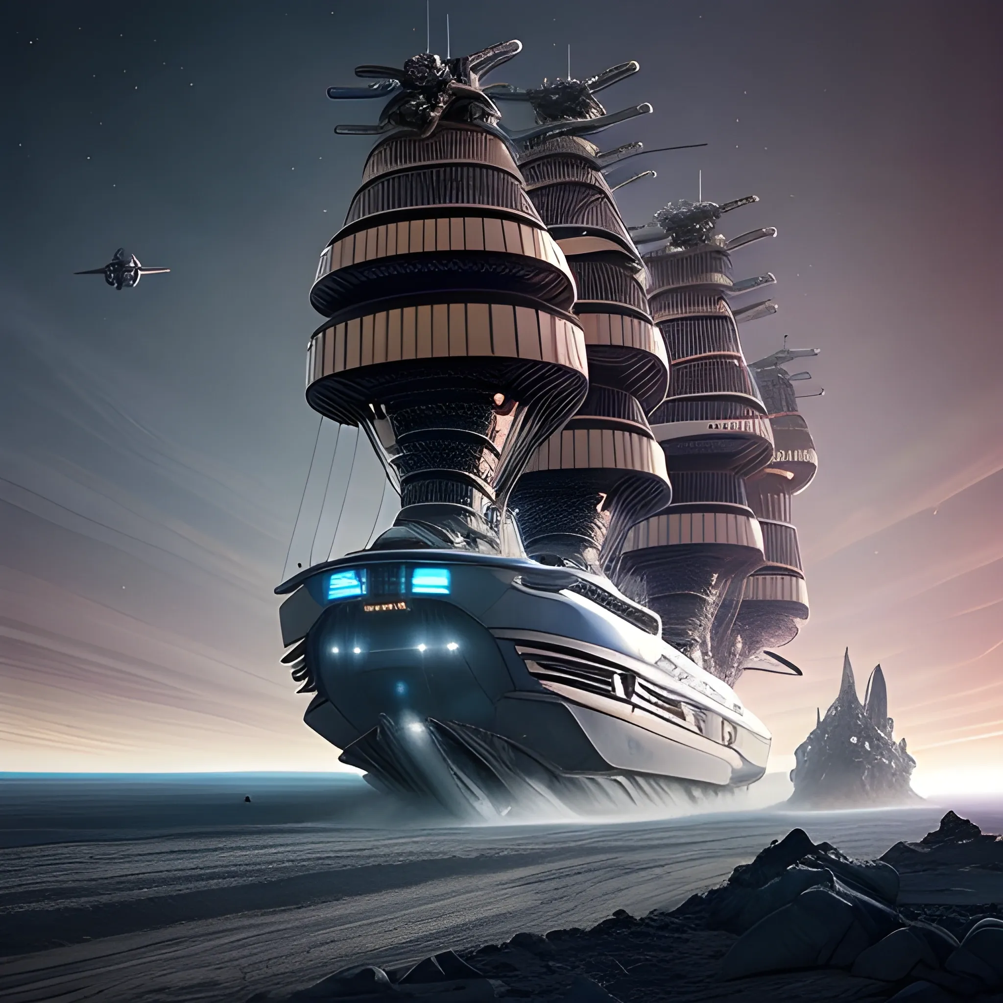 In this awe-inspiring blend of medieval-inspired and futuristic elements, a unique starship takes center stage, designed by the genius imaginations of Ridley Scott. The starship is an amalgamation of iconic vehicles from different eras, including a 1980 Lamborghini, a 1960s Shelby Mustang, and a 1974 Winnebago. The ship's journey through the vast expanse near a Saturn-Earth-esque planet is brought to life in stunning 750k UHD.The intricate motherboard forms the backbone of the vessel, culminating in an imposing, frightful,  and horrid hood ornament. The starship's powerful artillery is visible in the background, while blue crystal diamond bat shaped nacelles adorn the rear. This captivating artwork ,dark fantasy.In this awe-inspiring blend of steampunk-inspired and futuristic elements, a unique starship takes center stage, designed by the genius imaginations of Mary Shelley & & Ridley Scott. The starship is an amalgamation of iconic vehicles from different eras, including a 1980 USA Submarine, a 1960s Shelby Mustang, and a 1974 Winnebago. The ship's journey through the vast expanse near a Saturn-Earth-esque planet is brought to life in stunning 750k UHD.The intricate motherboard forms the backbone of the vessel, culminating in an imposing, frightful, & creepy vicious Python's head is carved into the front. The ship's powerful artillery is visible in the background, while blue crystal diamond tiger tail shaped nacelles adorn the rear.In this awe-inspiring blend of medieval-inspired and futuristic elements, a unique starship takes center stage, designed by the genius imaginations of Mary Shelley & Tim Burton, & Ridley Scott. The starship is an amalgamation of iconic vehicles from different eras, including a 1980 Lamborghini, a 1960s Shelby Mustang, and a 1974 Winnebago. The ship's journey through the vast expanse near a Saturn-Earth-esque planet is brought to life in stunning 750k UHD.The intricate motherboard forms the backbone of the vessel, culminating in an imposing, frightful, & macabre Vulture's head is carved into the front. The ship's powerful artillery is visible in the background, while blue crystal diamond bat shaped nacelles adorn the rear. This captivating artwork ,dark fantasy.In this awe-inspiring blend of steampunk-inspired and futuristic elements, a unique starship takes center stage, designed by the genius imaginations of Michael Westmore & & Ridley Scott. The starship is an amalgamation of iconic vehicles from different eras, including a 1980 USA Submarine, a 1942 USA Battleship, and a 1974 Winnebago. The ship's journey through the vast expanse near a Saturn-Earth-esque planet is brought to life in stunning 750k UHD.The starship's powerful artillery is visible in the background, while blue crystal diamond tiger tail shaped nacelles adorn the rear.