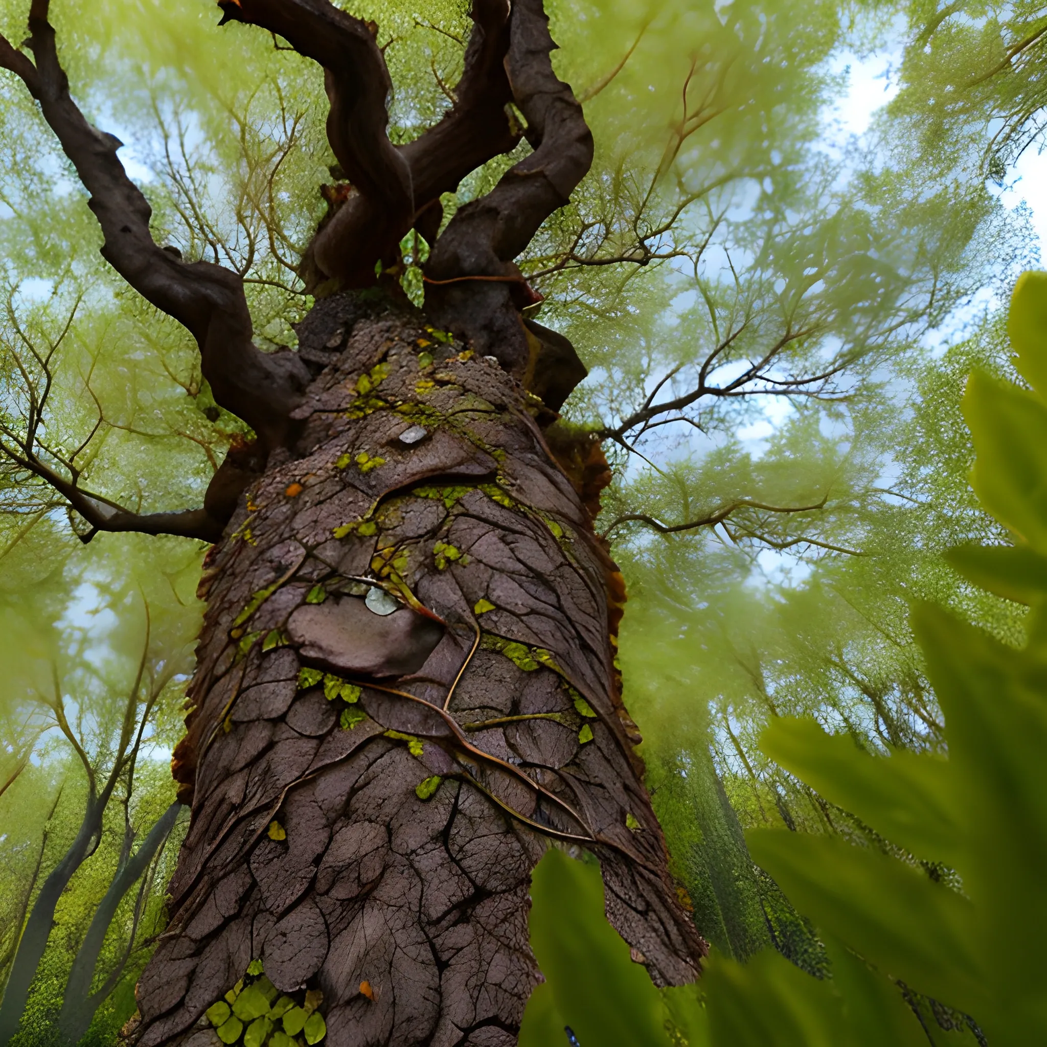 
, Cartoon
una figura robusta y alta, con una piel que parece corteza de árbol, rica en texturas y matices marrones y verdes. Su cabello está compuesto de enredaderas vivas y flores silvestres, que crecen y se mueven lentamente. Sus brazos son gruesos como ramas de roble, con hojas y pequeños brotes que emergen de ellos. Sus ojos son verdes y luminosos, como esmeraldas brillando en la penumbra del bosque. De su espalda sobresalen ramas y pequeñas aves y ardillas que se posan en ellas, acompañándolo 