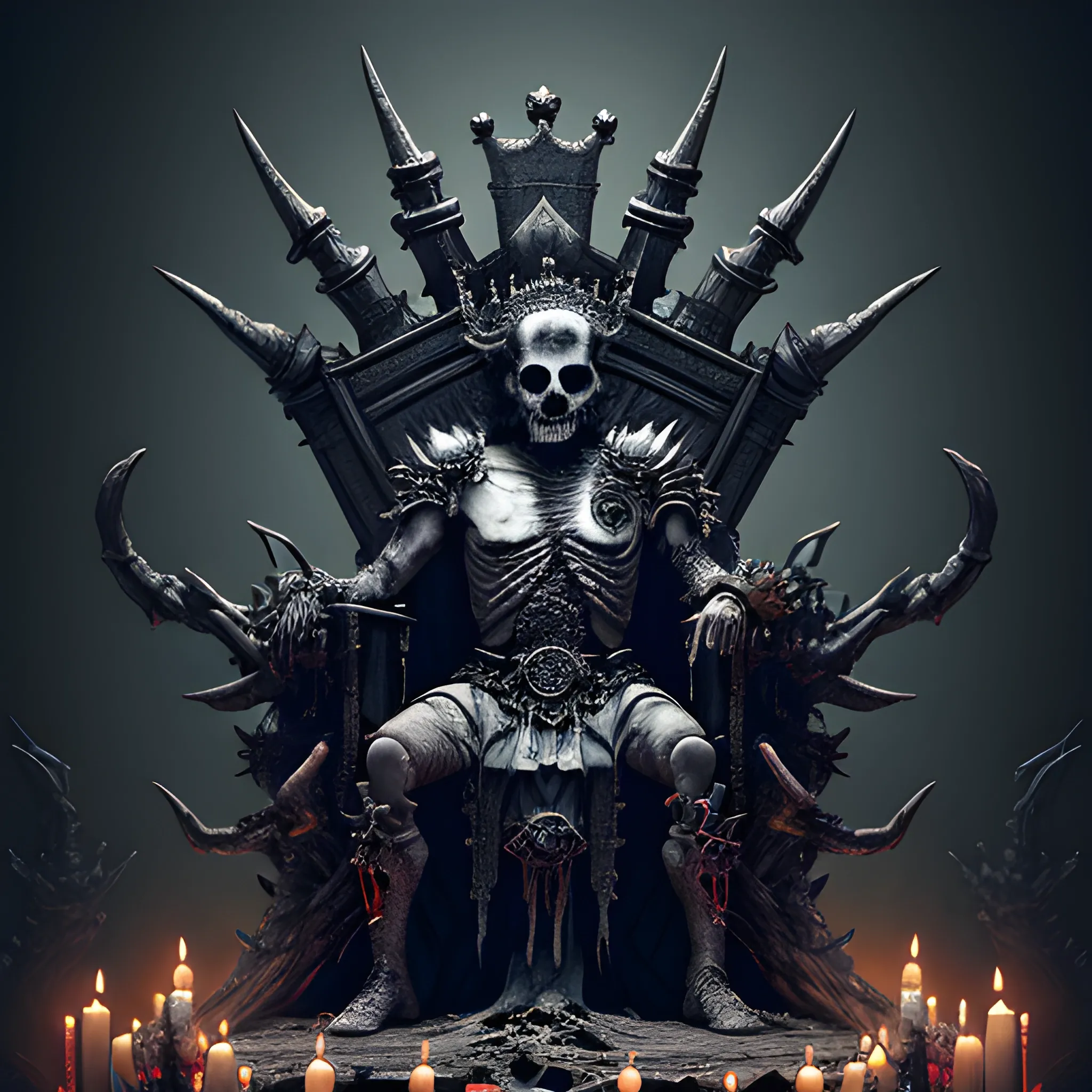 short haired demon king in crown on a throne of bones and skulls, irish flag, short haired, 8k, high resolution, gory, blood, high quality, photorealistic, hyperrealistic, detailed, detailed matte painting, deep color, fantastical, intricate detail, splash screen, complementary colors, fantasy concept art, 8k resolution trending on Artstation Unreal Engine 5